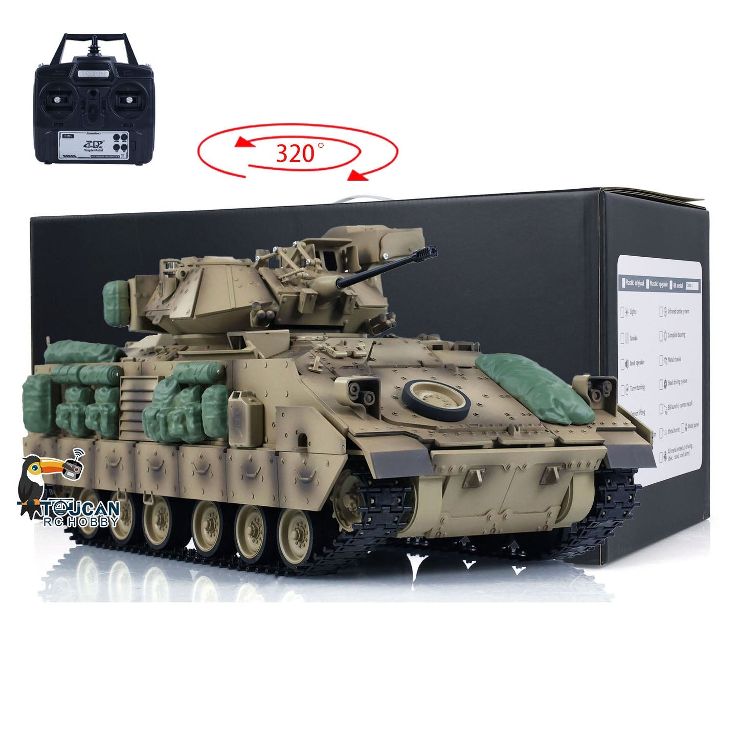 Tongde 1/16 RC Battle Tank Remote Control Panzer M2A2 Bradley Electric Infantry Fighting Vehicle DIY RC Hobby Simulation Model