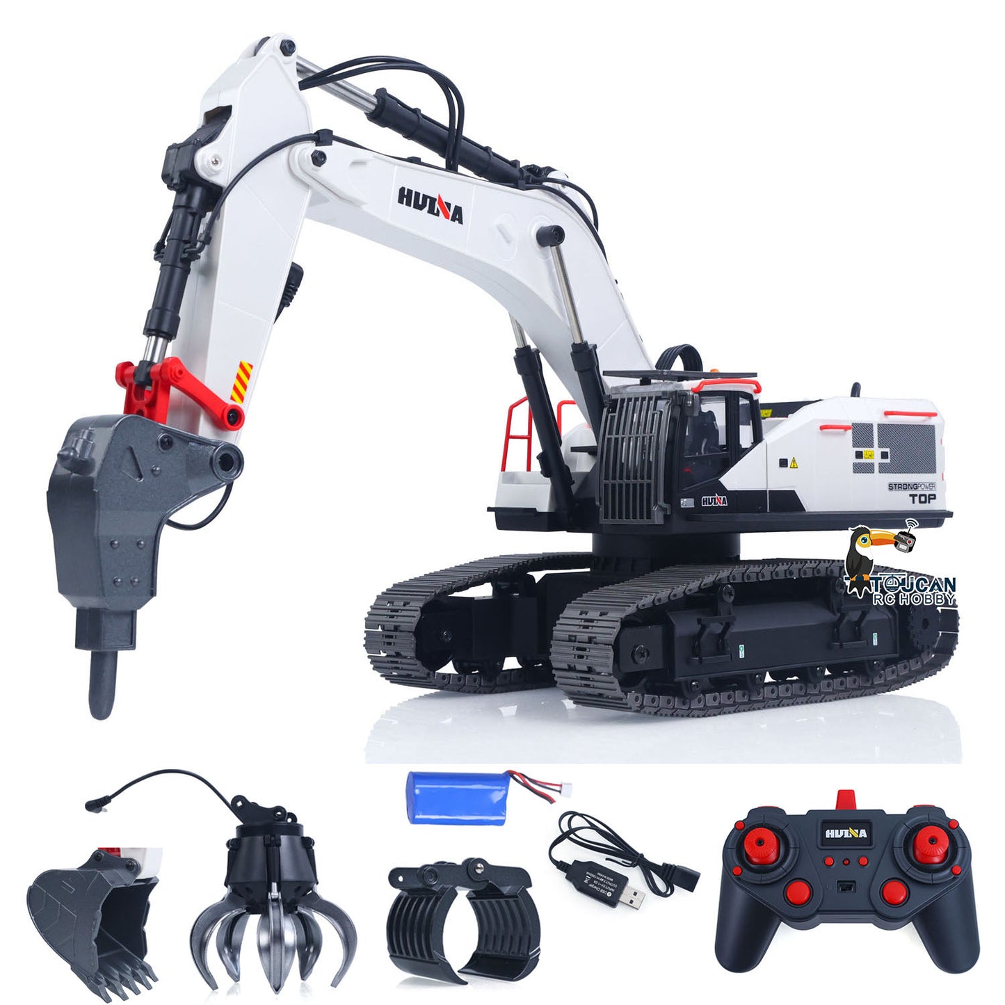 US STOCK 1/14 HUINA RC Metal Excavator Model Toys 1594 Radio Control Digger Light Sound Battery