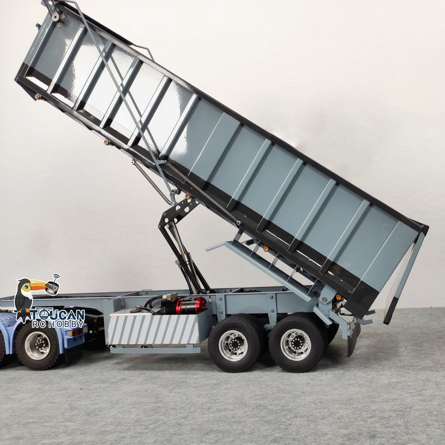 1/14 Metal 2-axle Hydraulic Dump Trailer Electric Tarpaulin 2in1 3 Axles Container Trailer for RC Tractor Truck Models