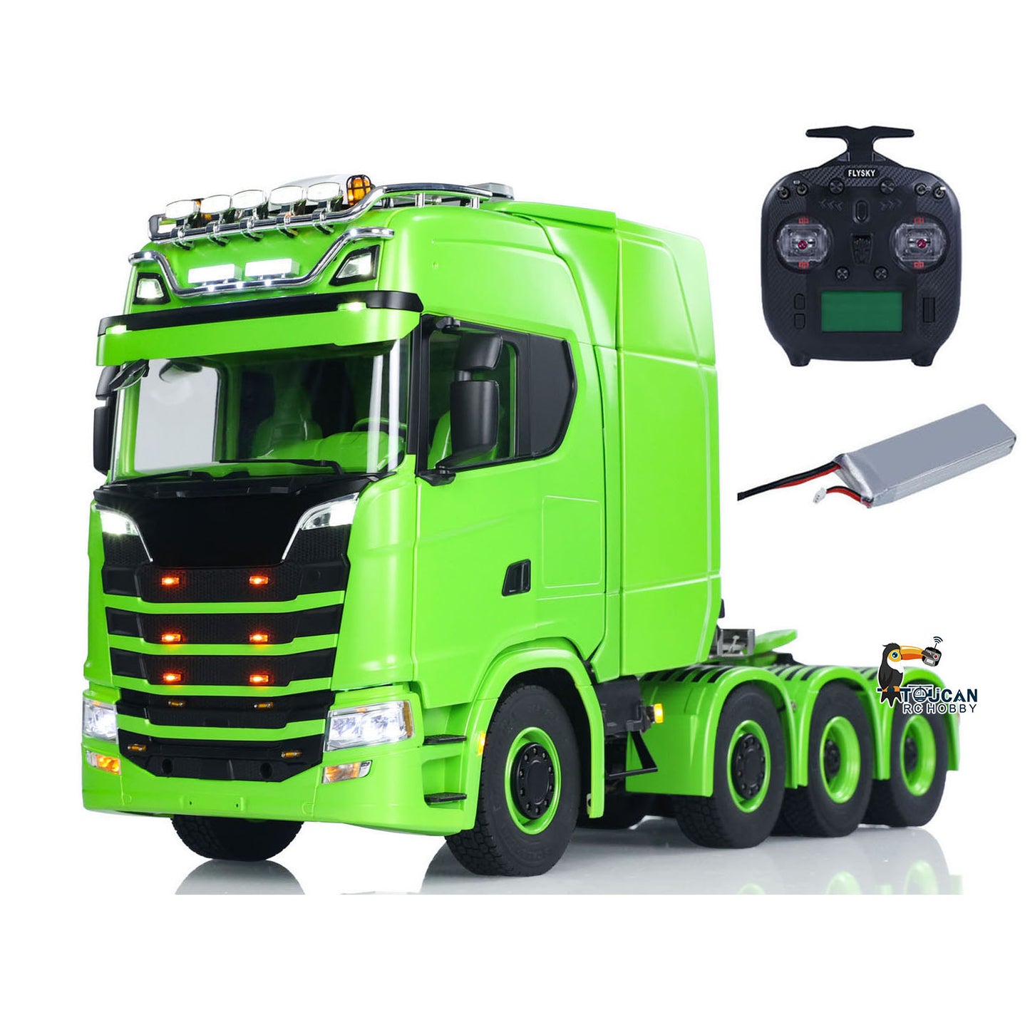 8x8 Metal Chassis 1/14 RC Tractor Truck 770S Remote Control Lorry ST8 Radio Battery RTR Warning Lights Spotlight Magnetic Roof