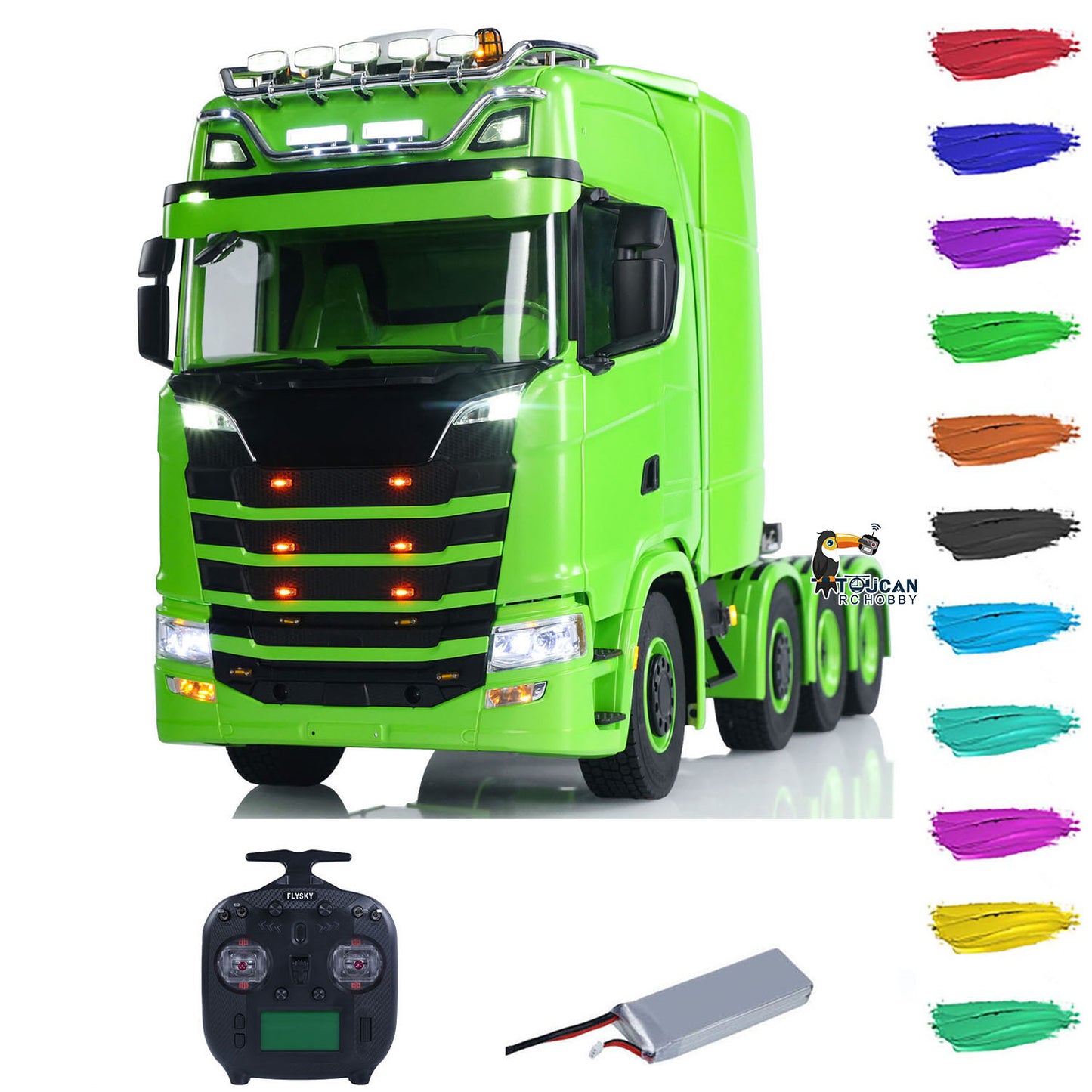 8x8 Metal Chassis 1/14 RC Tractor Truck 770S Remote Control Lorry ST8 Radio Battery RTR Warning Lights Spotlight Magnetic Roof