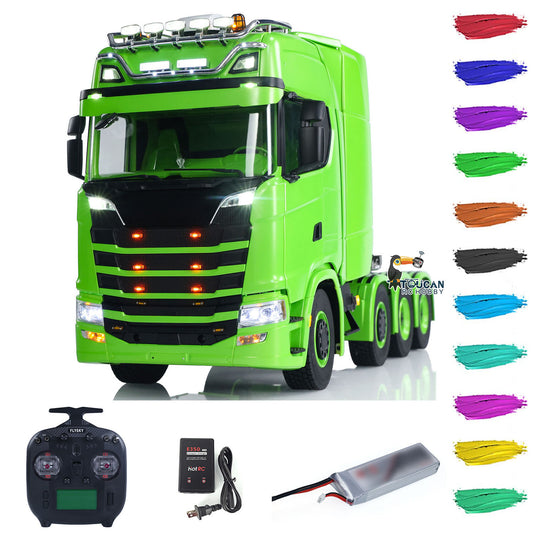 8x8 Metal Chassis 1/14 RC Tractor Truck 770S Remote Control Lorry ST8 Radio Battery RTR Warning Lights Spotlight Magnetic Roof