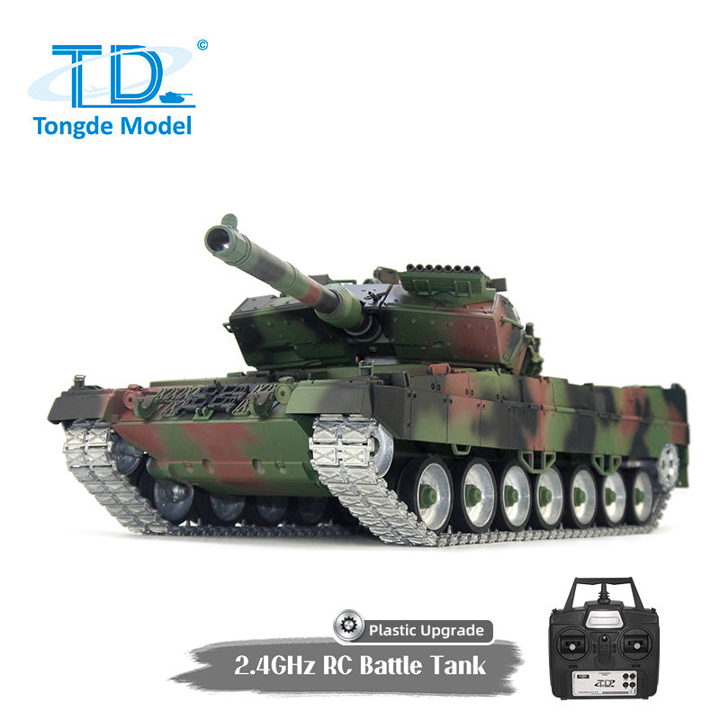 1/16 Tongde RC Battle Tank German Leopard 2A7 Remote Control Military Panzer 320 Rotation DIY Hobby Model