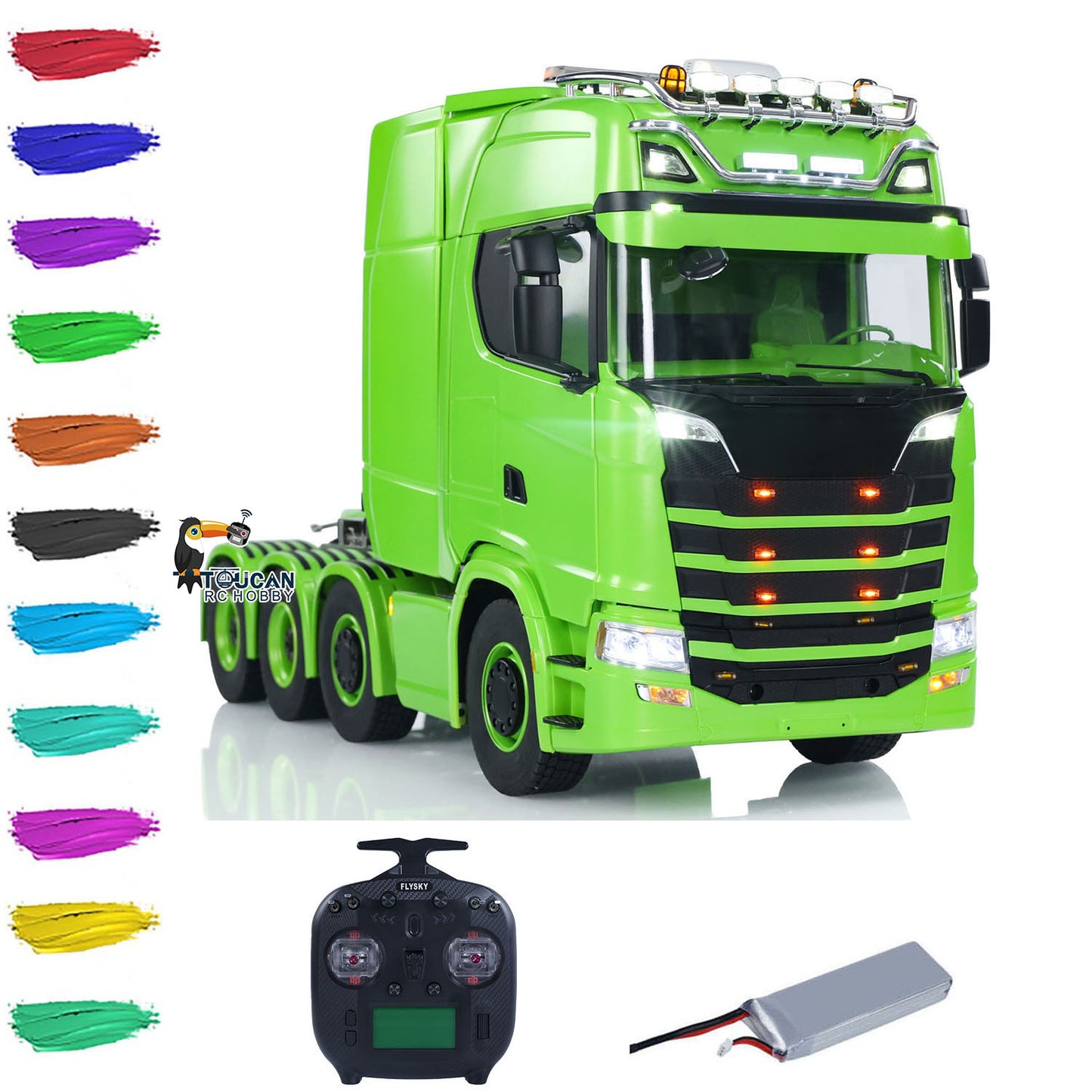 8x8 Metal Chassis 1/14 RC Tractor Truck 770S Remote Control Lorry ST8 Radio Battery RTR Warning Lights Spotlight Magnetic Roof
