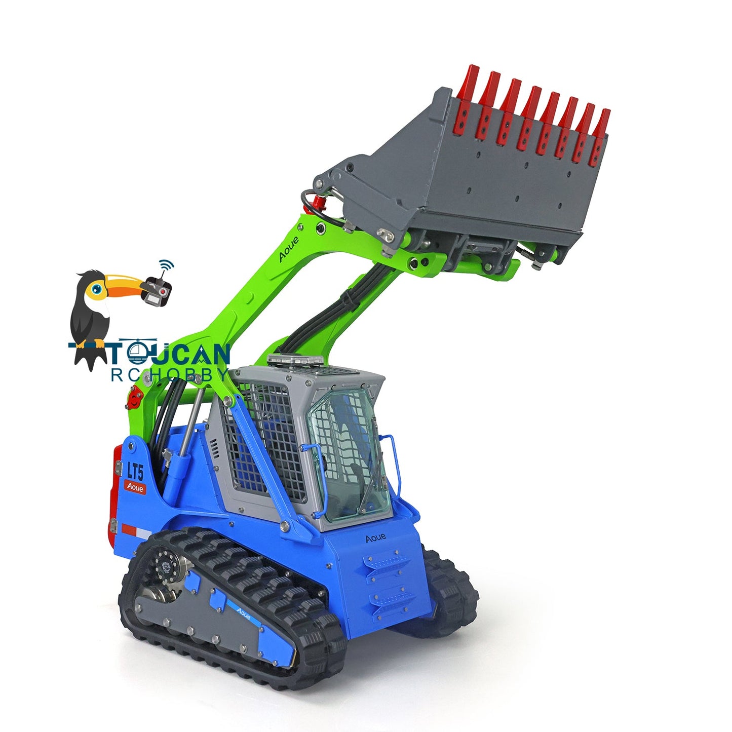 LESU 1/14 Aoue LT5 Hydraulic RC Tracked Skid-Steer Loader I6S Rotating light Painted fork Bucket Sieve Bucket Gripper Ripper Brush