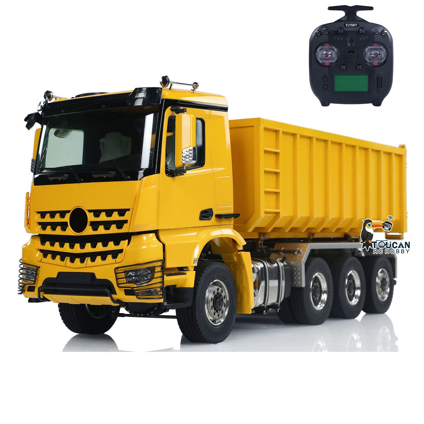 1/14 8x8 RC Hydraulic Dumper Car Roll On Full Dump Rear Axle Steering with U-shaped High Short Standard Bucket Timber Flatbed