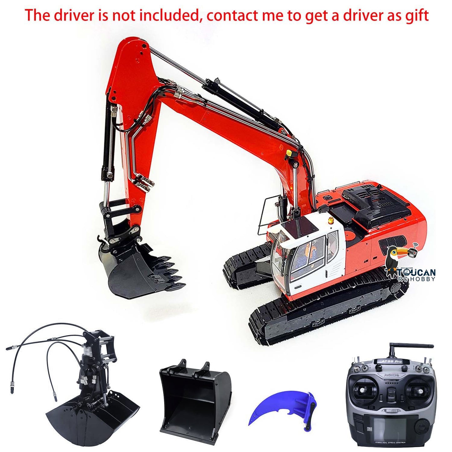 MTMODEL 1/14 946 2 Arms Metal RC Hydraulic Excavator Wireless Controlled Construction Machine Model Clamshell Bucket Ripper