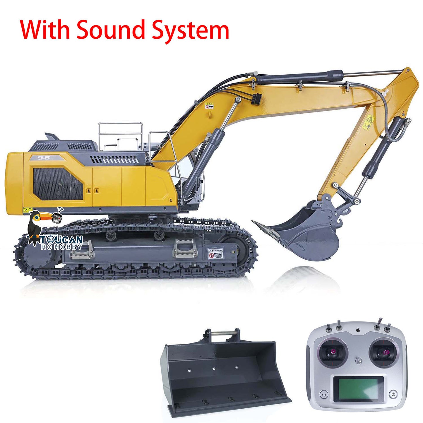 1/14 XDRC 945 Hydraulic RC Excavator Metal PNP Remote Control Digger DIY Sound Light System Sieve Bucket Curved Ripper Fork