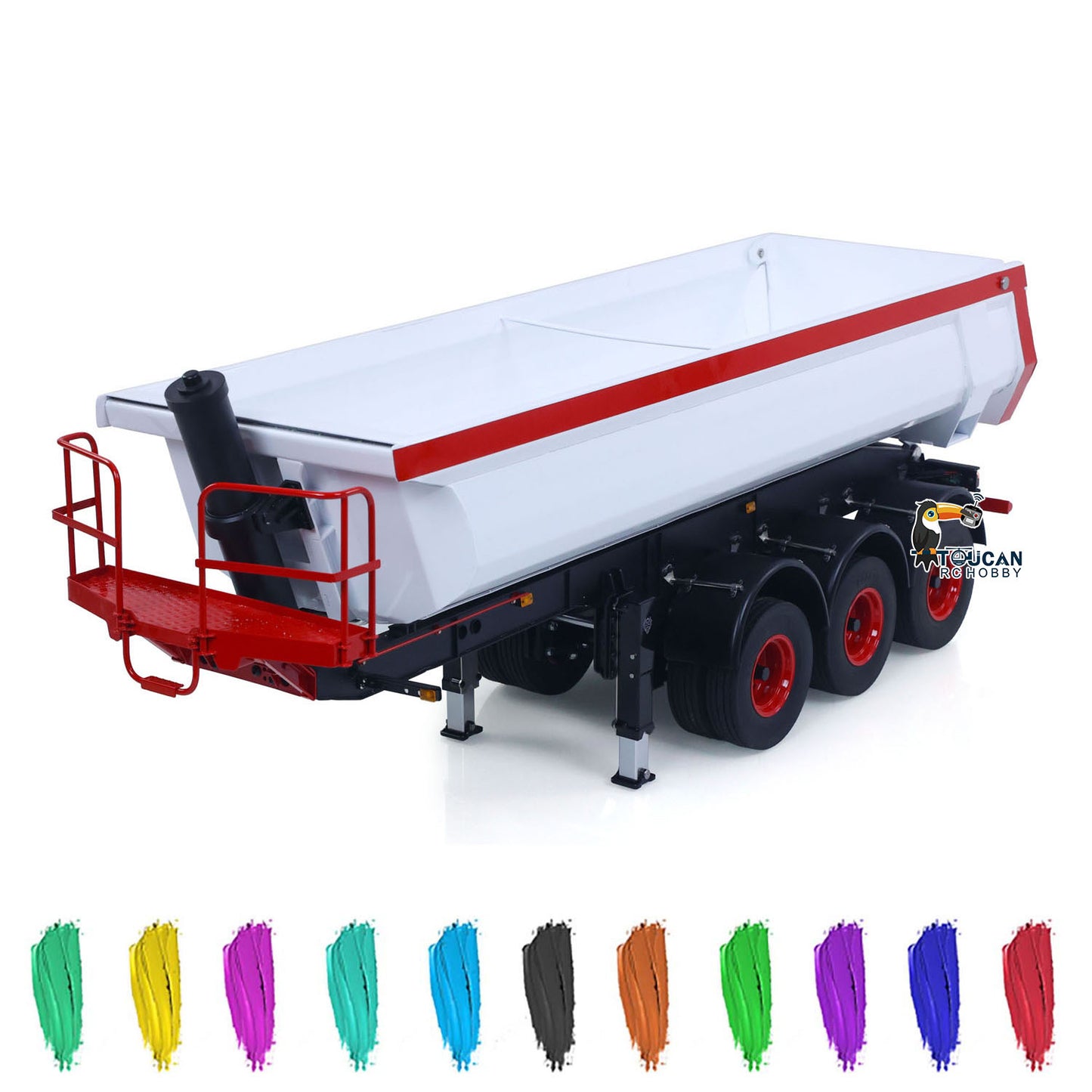 LESU Metal 3Axles 1/14 Hydraulic Dump Semi-Trailer U Shaped Bucket for DIY Remote Control Tractor Truck Light System