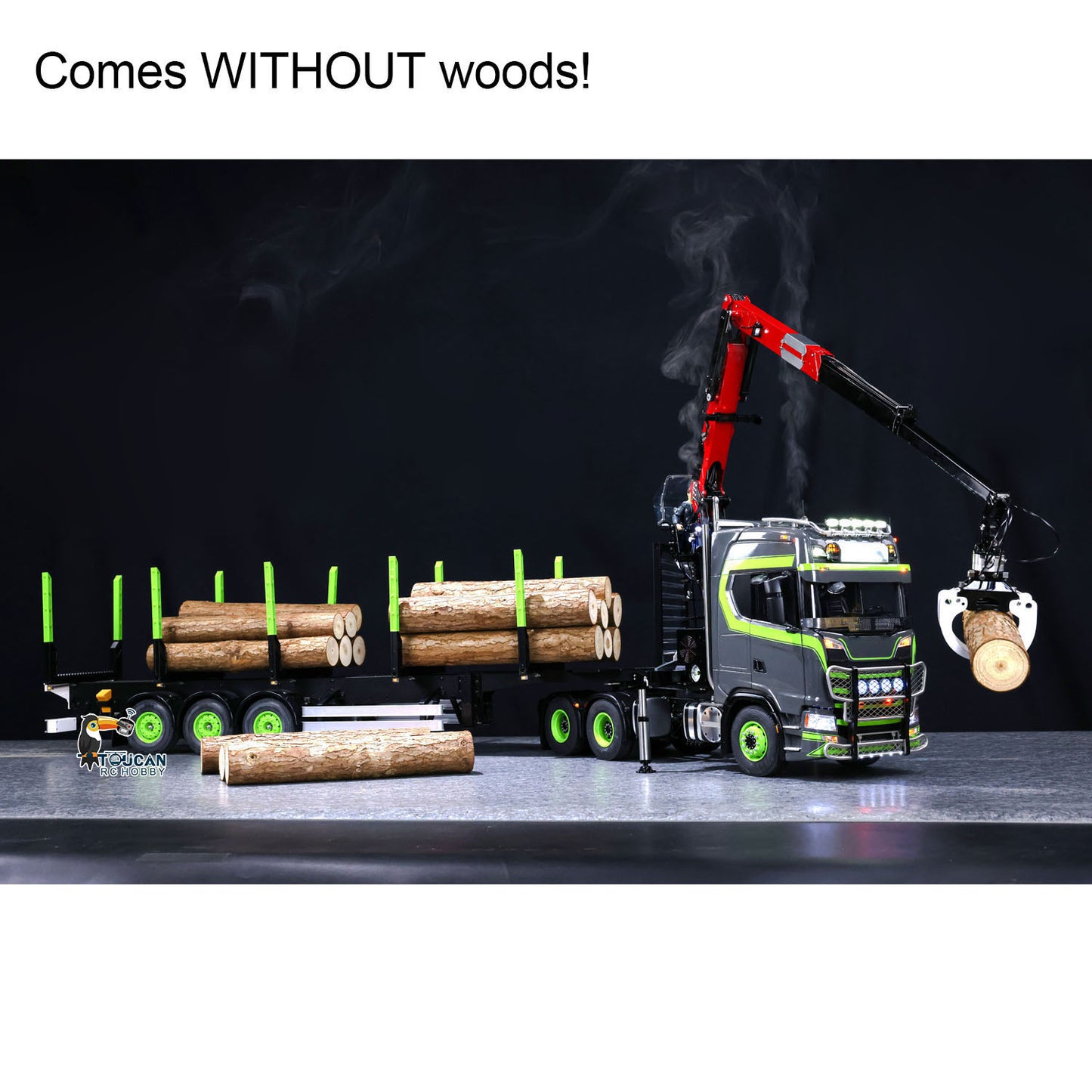 Toucan 1/14 6x6 RC Metal Tractor Truck 3-axle Hydraulic Crane Logging Trailer Light Sound Smoke System Customized Lorry Vehicle for Model Collector