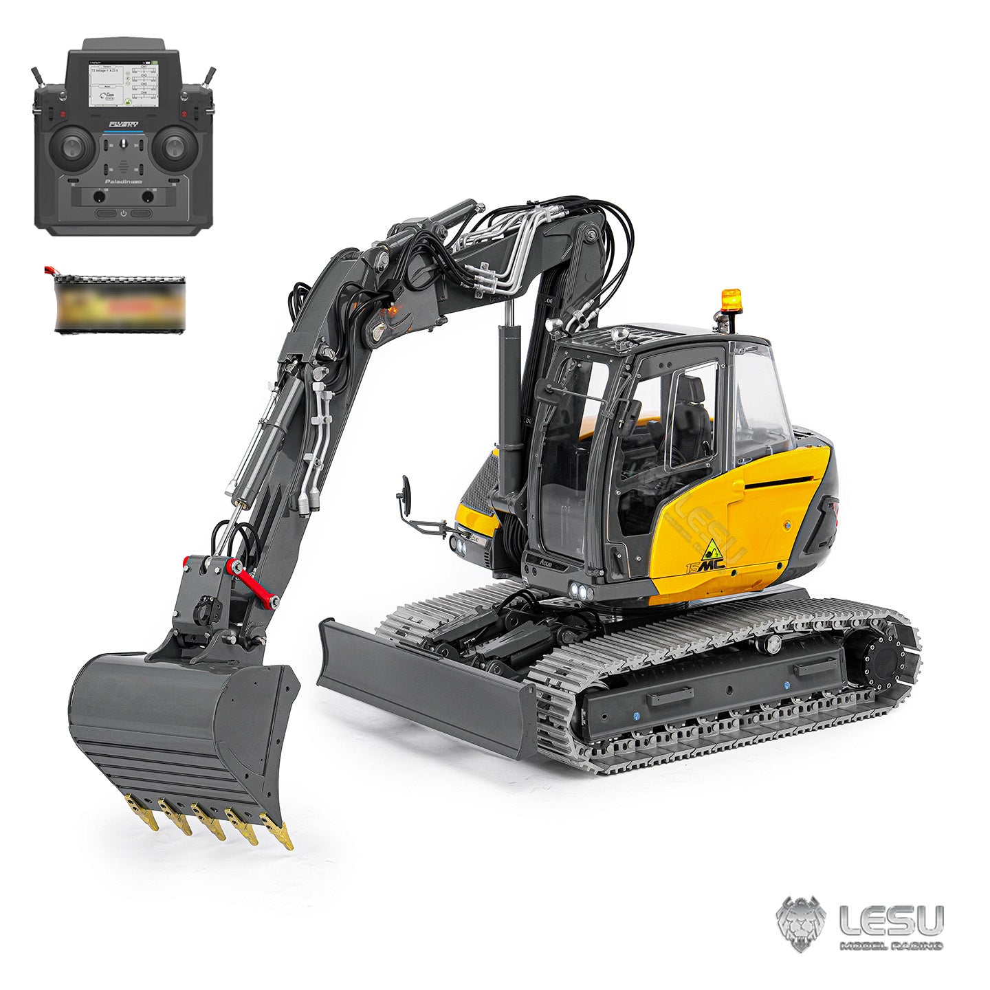 Metal LESU 1/14 RC Hydraulic Excavator MC15 CNC Shell 4 Arms Remote Control Digger 9 Ways Valve Dual Pumps Light Sound Model