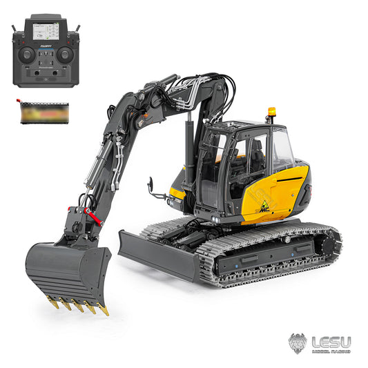 Metal LESU 1/14 RC Hydraulic Excavator MC15 CNC Shell 4 Arms Remote Control Digger 9 Ways Valve Dual Pumps Light Sound Model