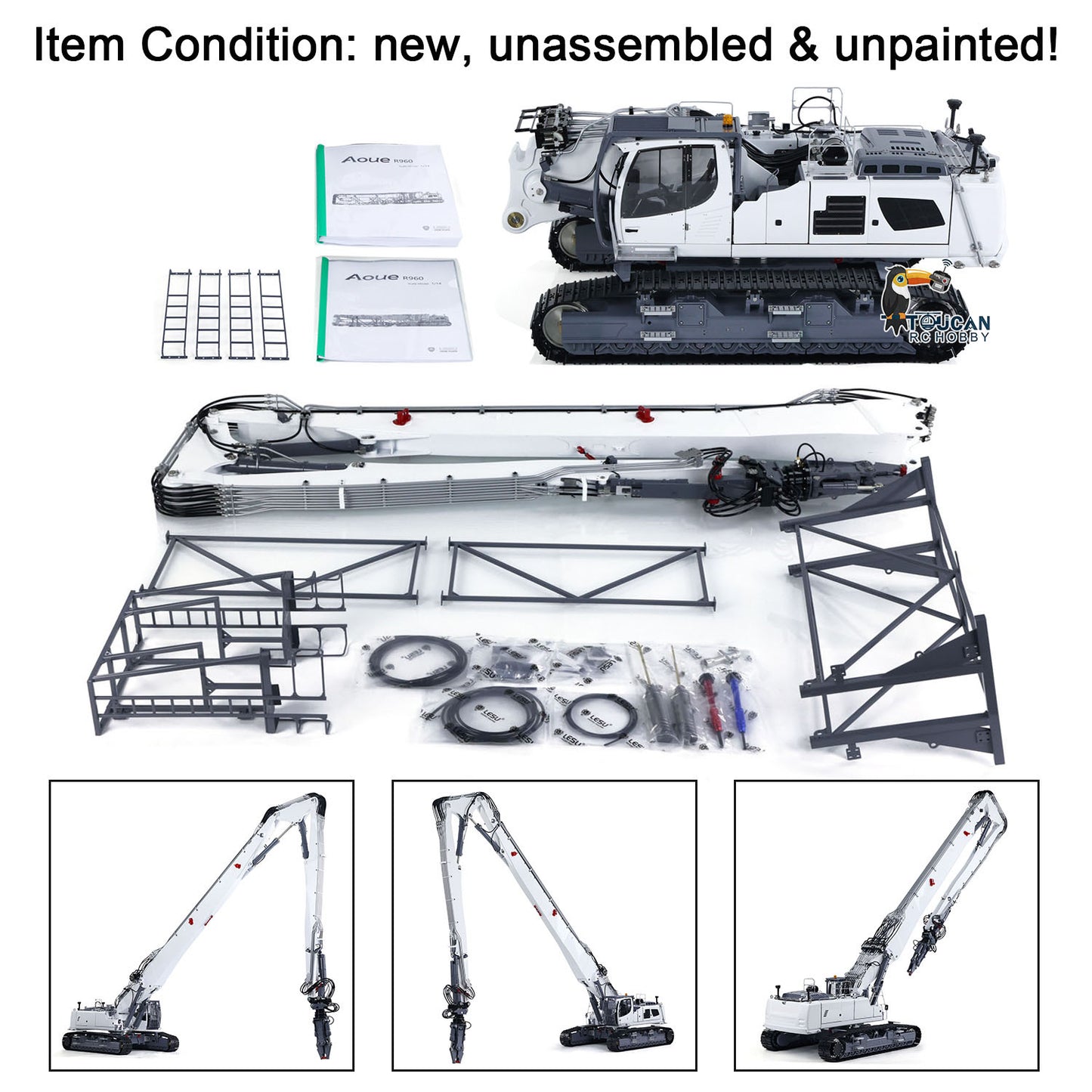 LESU Metal 1/14 RC Full Hydraulic Excavator LR960 KIT DIY Digger with Demolition or Digging Arm