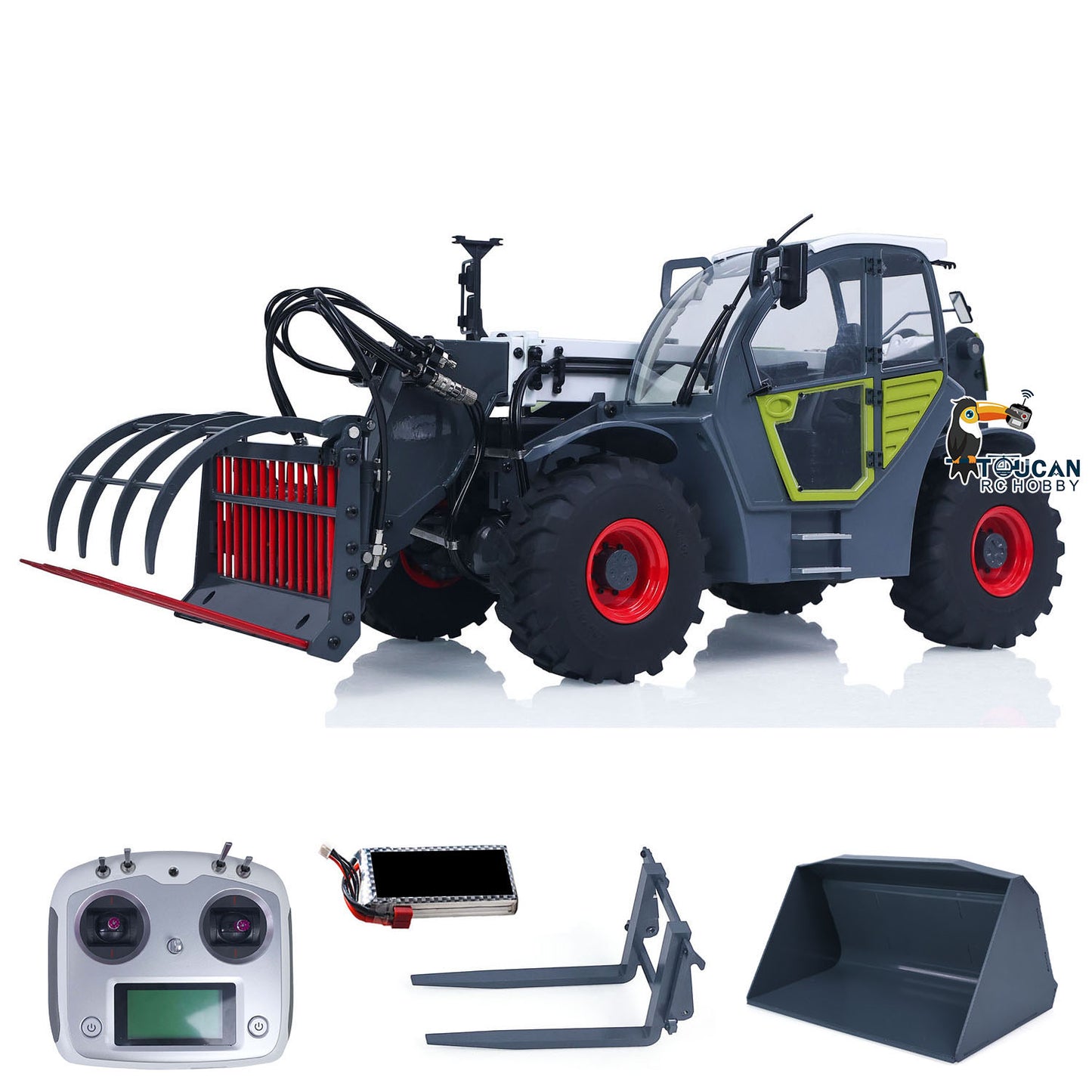 JDM-128 1/14 Metal RC Telescopic Hydraulic Forklift Multifunctional Model 4-Way Vavles Differential Lock 2Axles Steering
