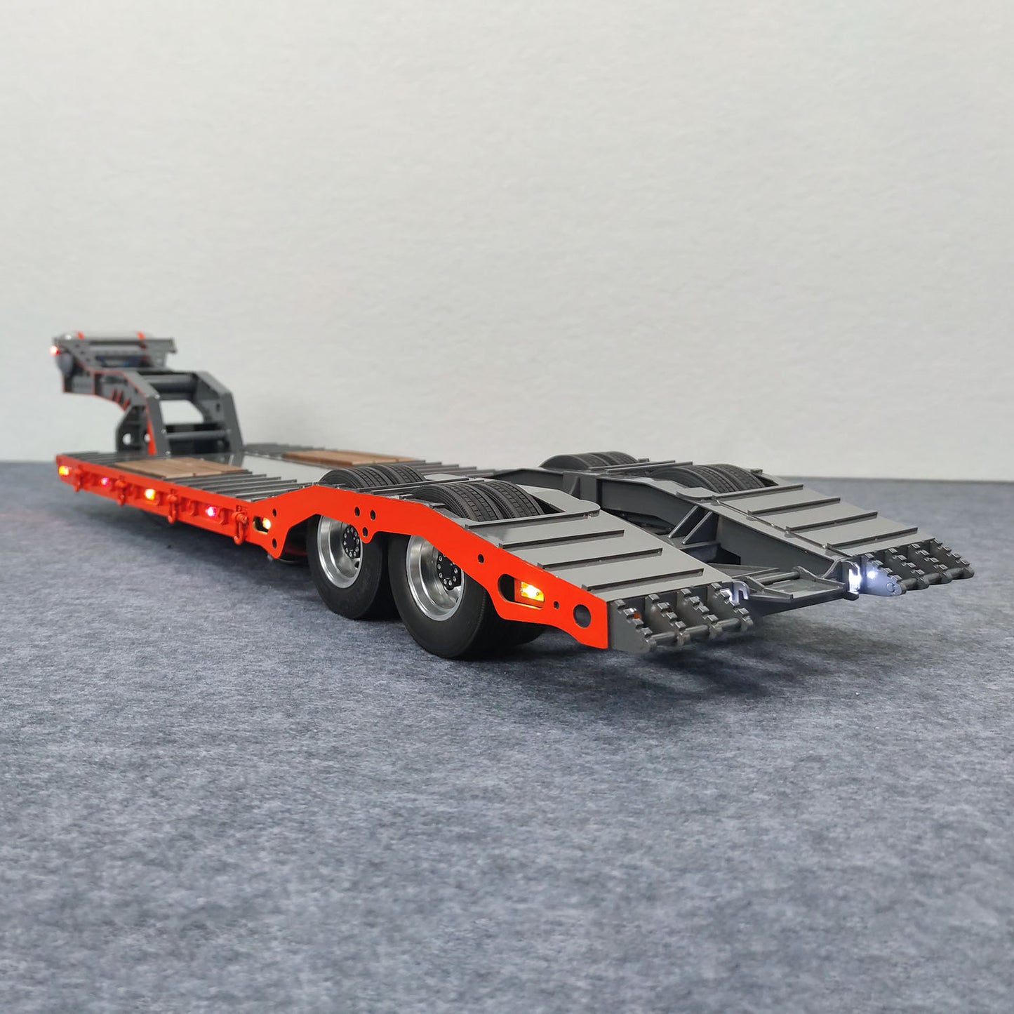 1/14 2 Axles Metal Heavy Lowboy Trailer For TAMIYA LESU RC Tractor Truck Radio Controlled Lorry Excavator Loader Light System