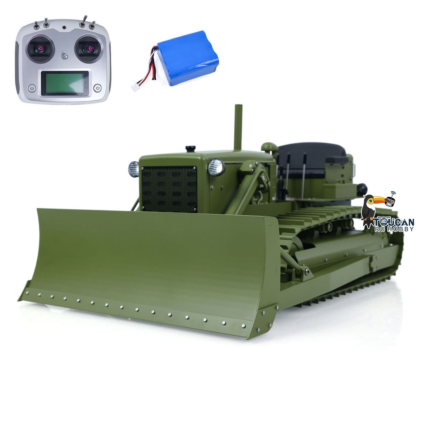 Metal 1/14 RC Hydraulic Bulldozer D7 Remote Control Dozer Model Engineering Vehicle Flysky Radio Light Sound System Battery
