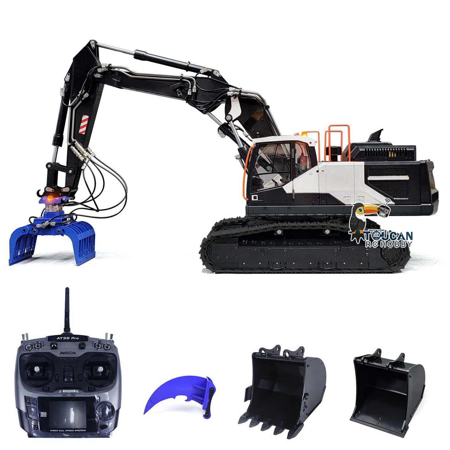 1/14 EC380 10CH MTMODEL Tracked RC Hydraulic Excavator Digger 3 Arms Metal Heavy Machine Model Grab AT9S Remote Controller