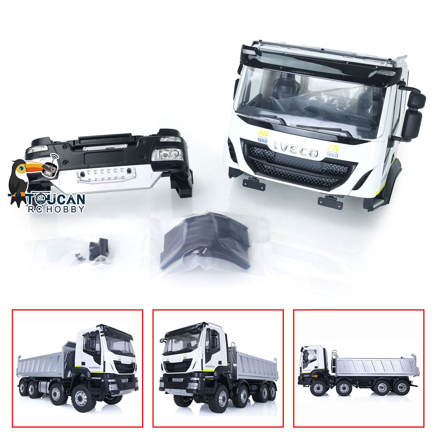 Plastic RC Car Cabin Body Shell for 1/14 RC Tipper Cars Remote Control Truck Painted Partially Assembled DIY Model