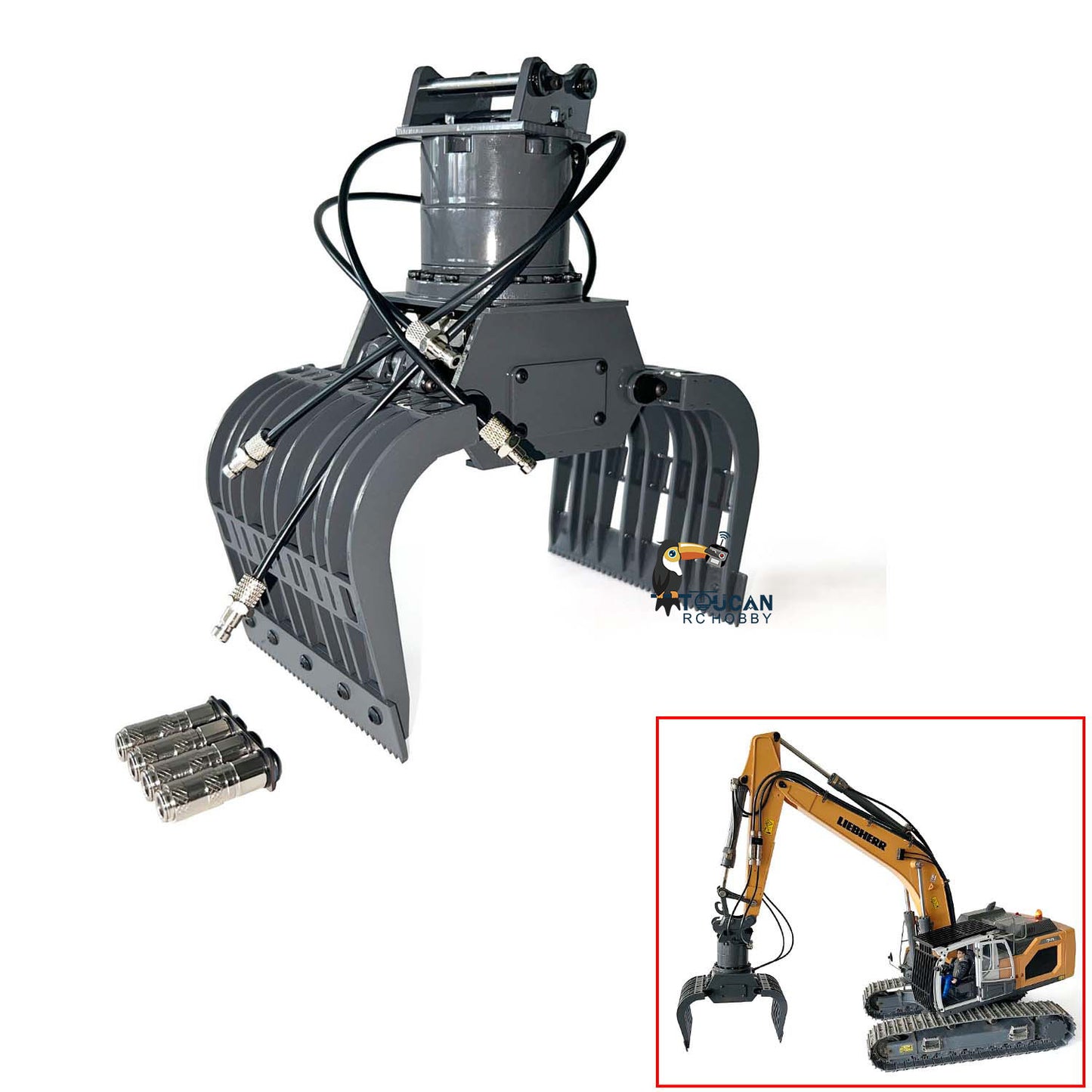 Metal 1/14 RC Hydraulic Excavator 945 Remote Control Painted Trucks Metal Claw Sieve Bucket Curved Ripper Fork DIY Parts