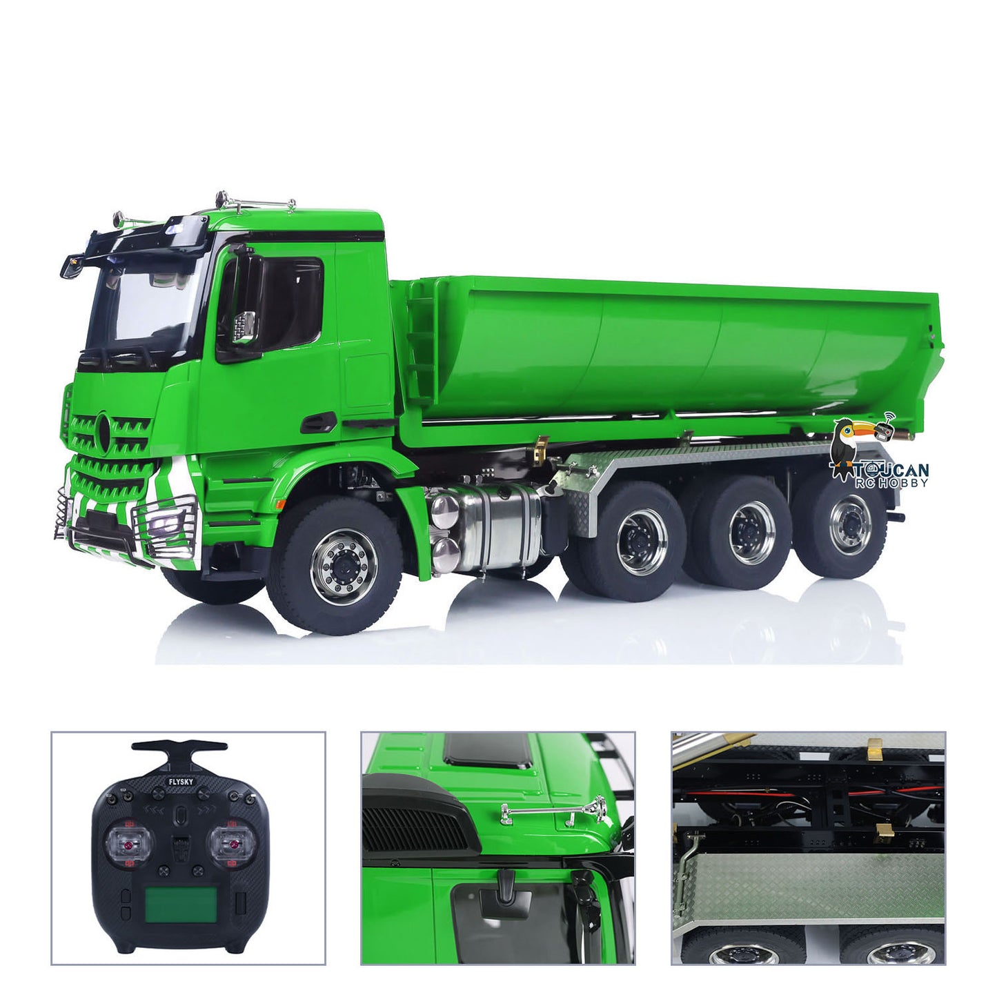 Metal 1/14 RC Hydraulic Dump Truck 8*8 3Speed Radio Controlled Roll Off Tipper 3363 Rear Axle Steering Light & Sound System