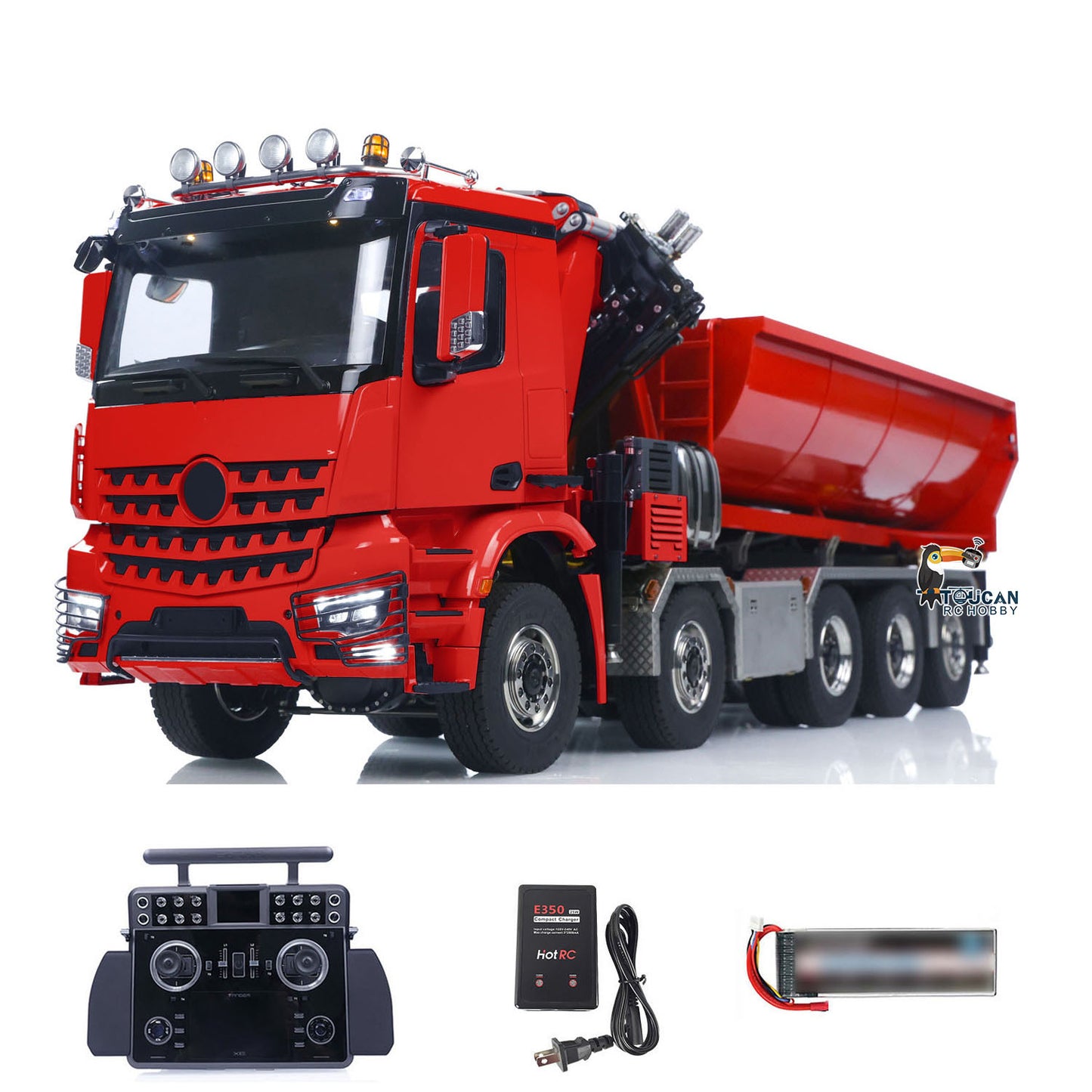 1/14 10x10 Remote Control Hydraulic Crane Dump Truck RC Full Dumper Rear Axle Lifting HobbyWing Brushed Motor 9CH Steel Valve