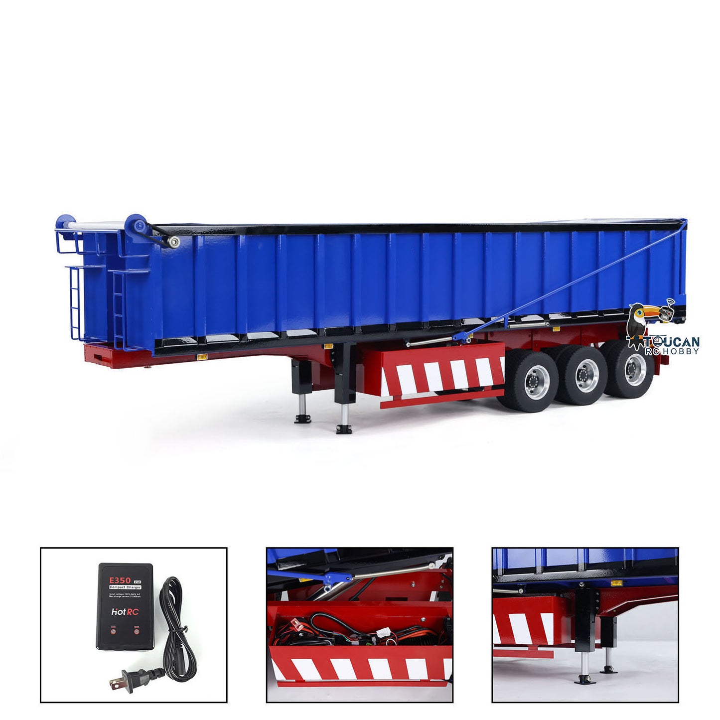 Metal 1/14 3 Axles Hydraulic Dump Trailer Electric Awning Legs RC Tractor Truck Painted Assembled