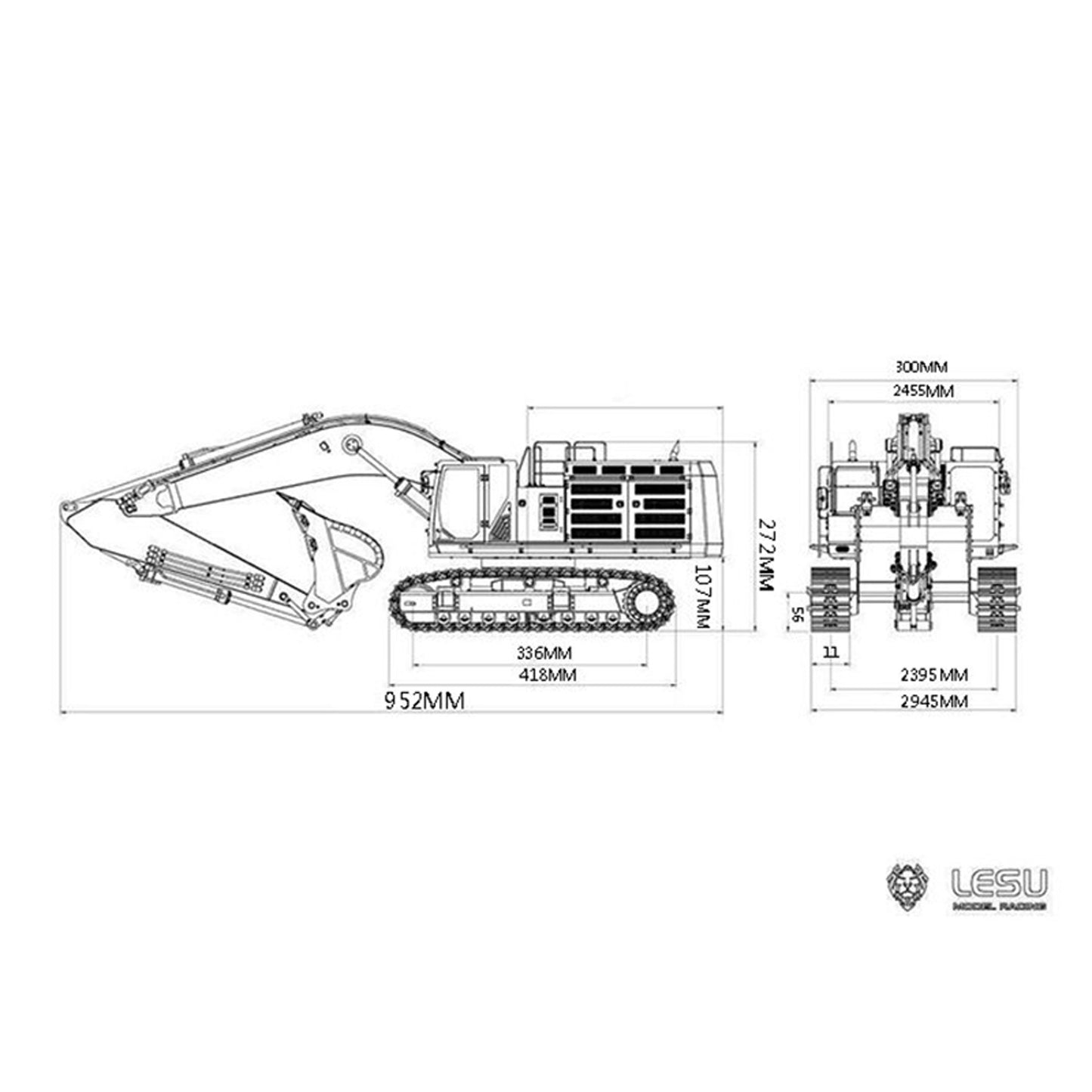 Metal LESU 1/14 Hydraulic RC Heavy Excavator C374F Remote Control Digger Engineering Vehicle Paladin PL18EV LITE Smoke 6CH Valve Quick Coupler