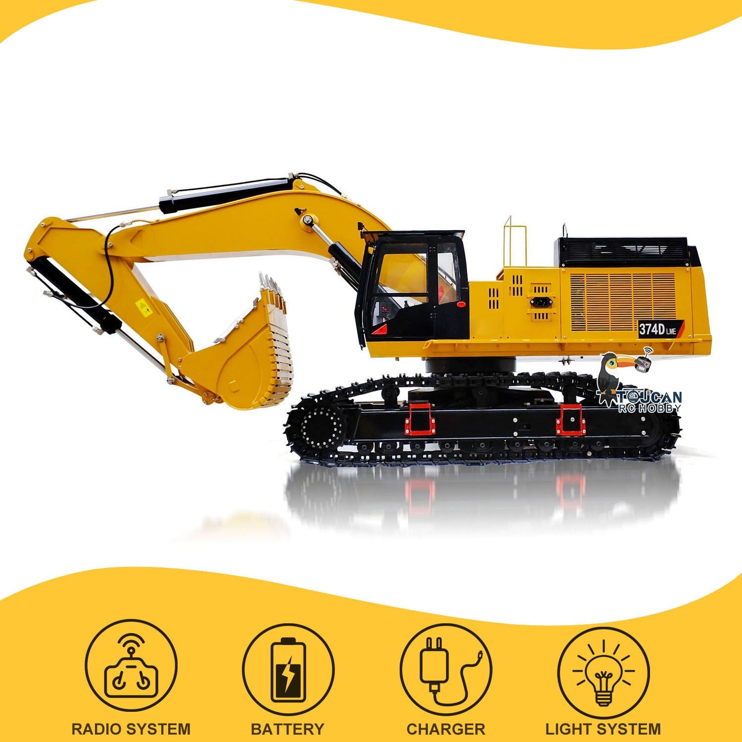C374 Huge 1/8 RC Hydraulic Excavator 374 Metal Heavy Duty Digger RTR Radio Controlled Construction Vehicles Models Flysky Radio