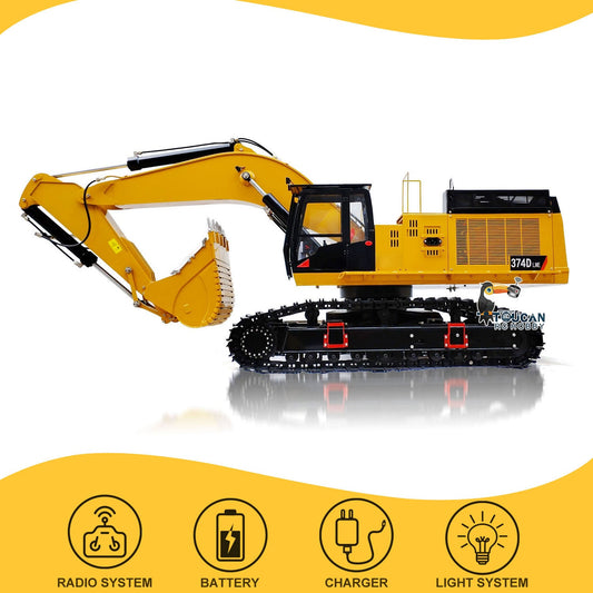 C374 Huge 1/8 RC Hydraulic Excavator 374 Metal Heavy Duty Digger RTR Radio Controlled Construction Vehicles Models Flysky Radio