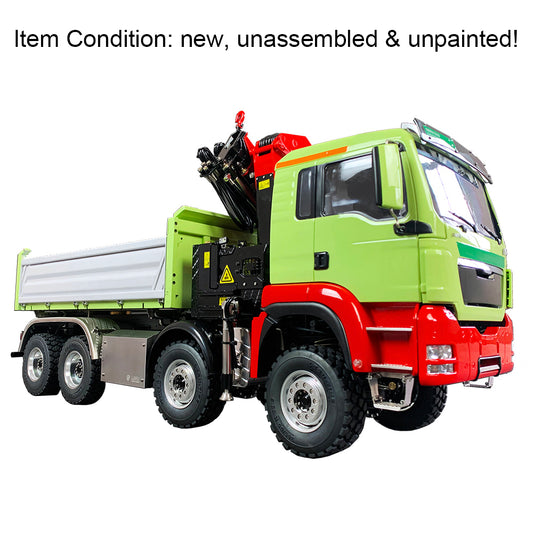 LESU 1/14 8X8 RC Hydraulic 3-Ways Dumper Truck for Electric Crane Tipper Kit 2Speed Gearbox Motor Servo ESC Light Sound System