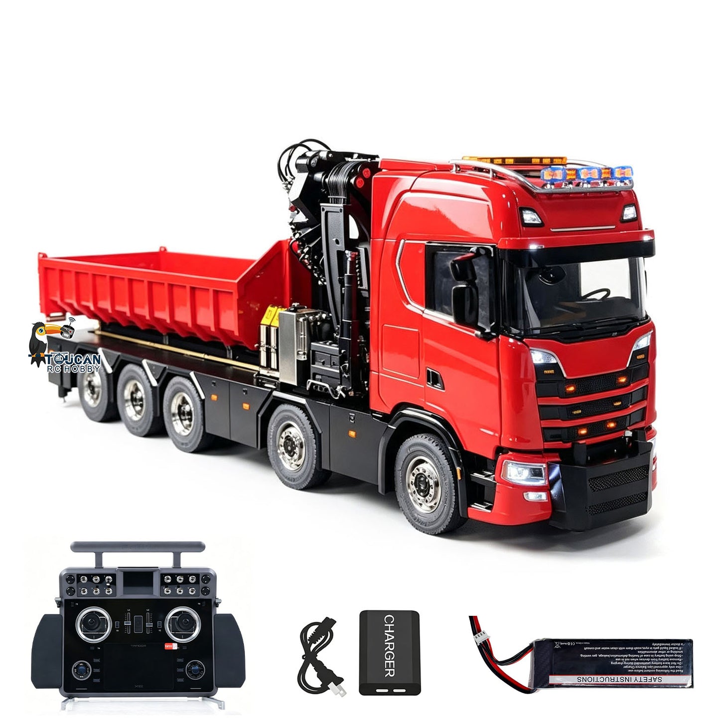 1/14 RC Hydraulic Crane Truck 770S RTR 10X10 3Speed Metal Dumper Fly Jib Arm Rear Lift Steer Axle Wheel Reduction Diff Lock