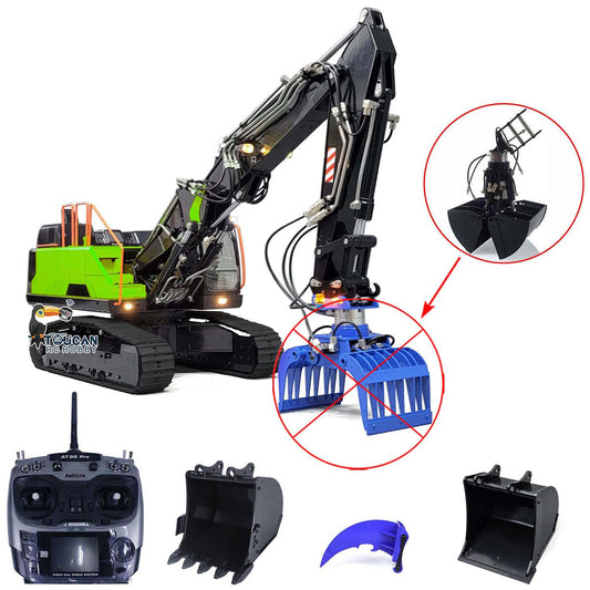 MTModel 1/14 EC380 3 Arms RC Hydraulic Excavator Metal Remote Control Tracked Digger Cars Clamshell Bucket Ripper Engineering Vehicles