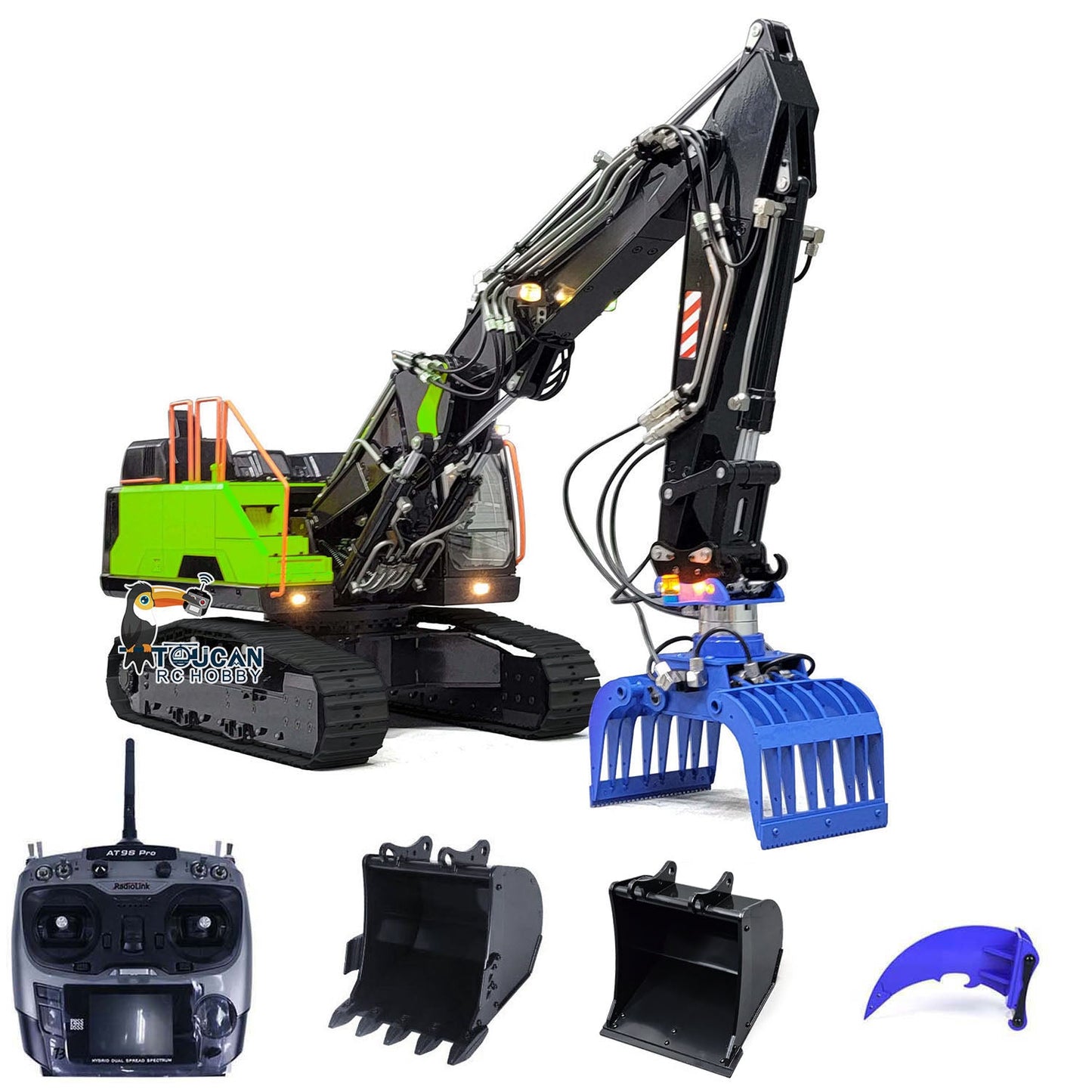 1/14 EC380 10CH MTMODEL Tracked RC Hydraulic Excavator Digger 3 Arms Metal Heavy Machine Model Grab AT9S Remote Controller