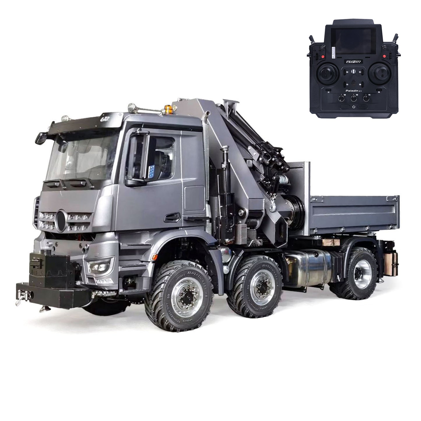 4151 AK Metal 1/14 RC Tractor Truck with Hydraulic Crane Fly Jib Arm Bucket 6*6 Remote Control Farm Car 3Speed Model Lorry Sound