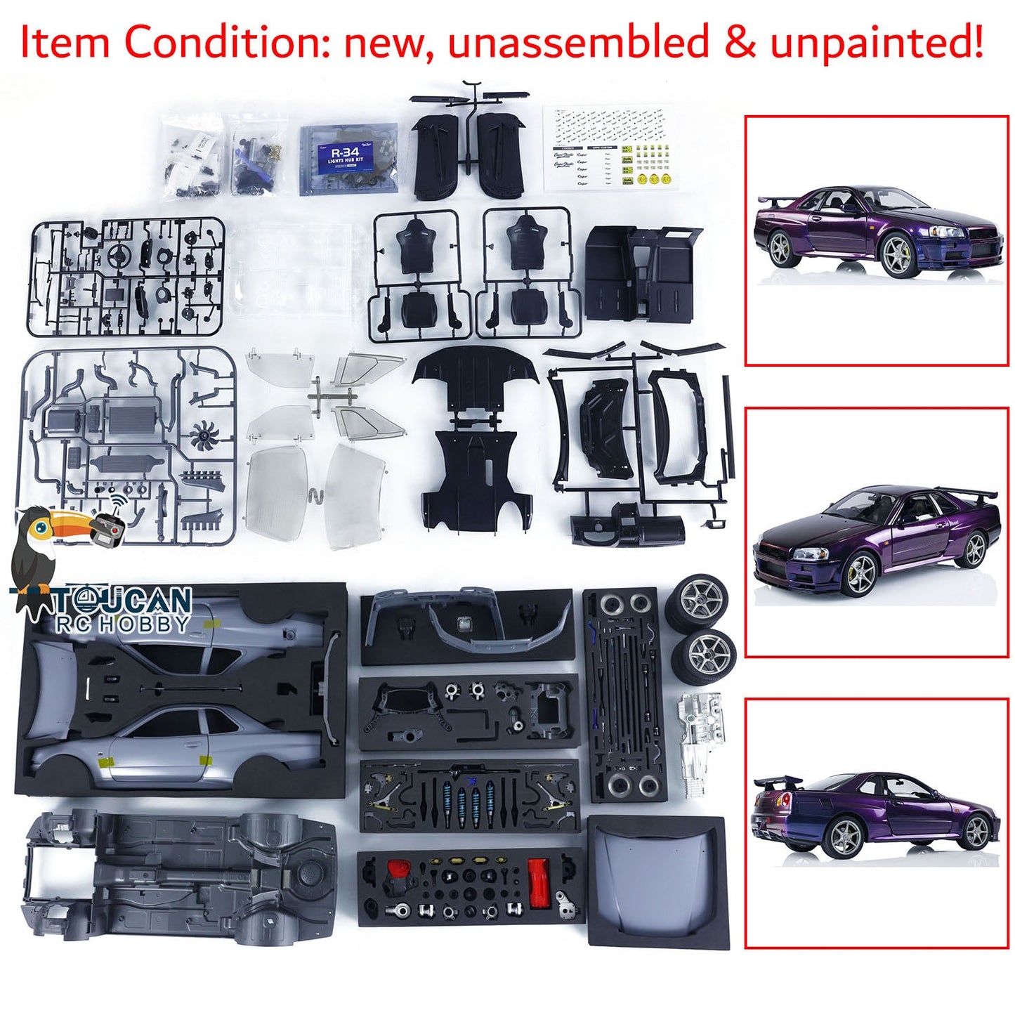 Capo 1/8 Unassembled MetallicRC Racing Car for R34 Remote Control Drift Vehicles Hobby Model KIT DIY Parts Collection Electric Toy