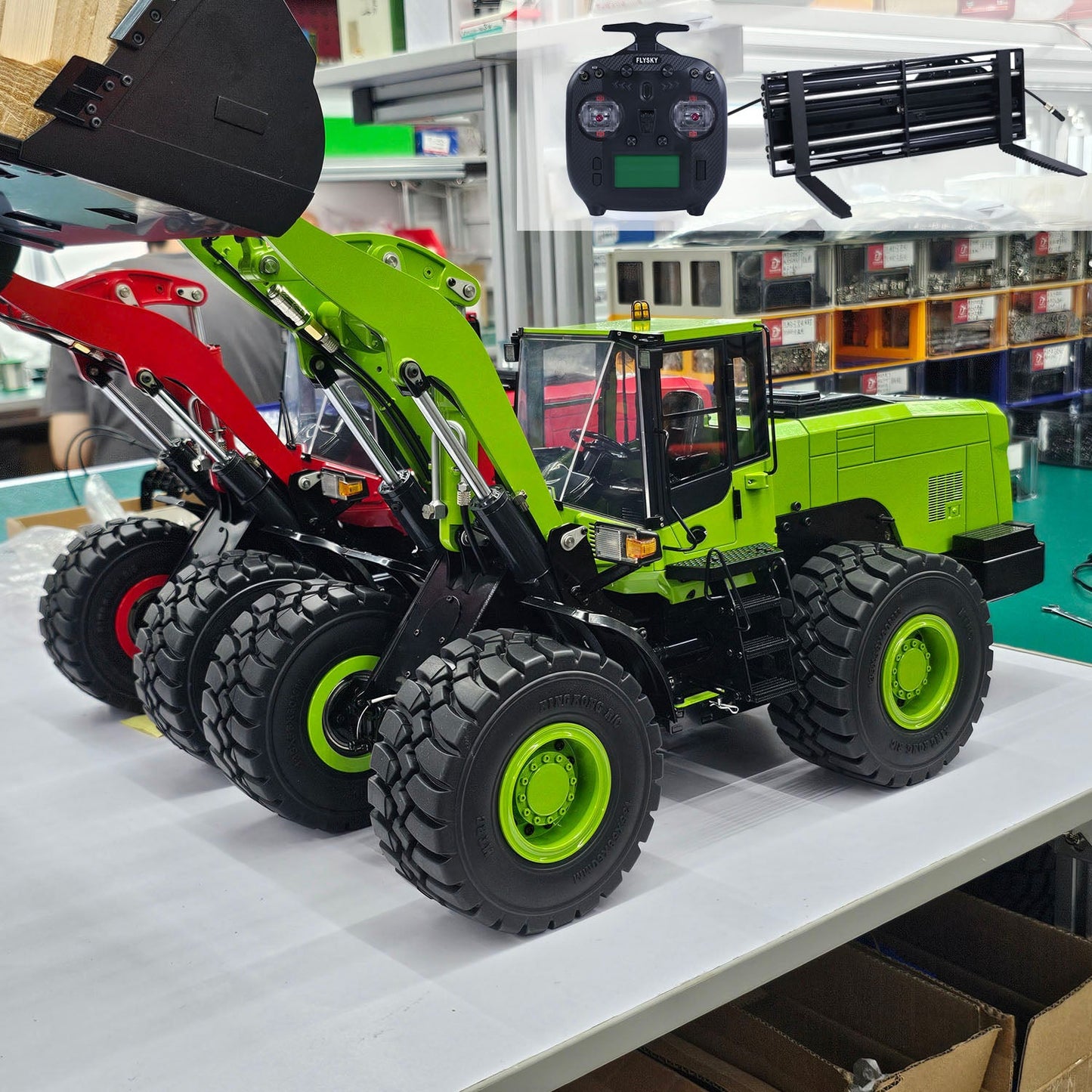 Metal 1/14 RC Hydraulic Loader WA480 Heavy Construction Machine Differential Lock Axles Quick Coupler Fork Light Sound ST8