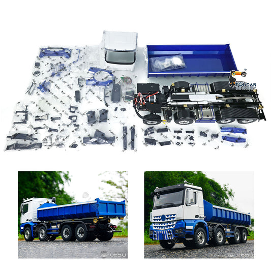 In Stock LESU 1/14 Scale 8x8 Truck Hydraulic Remote Controlled Dumper Roll On/Off Tipper Model Sound Light System Motor Front Towing Hook