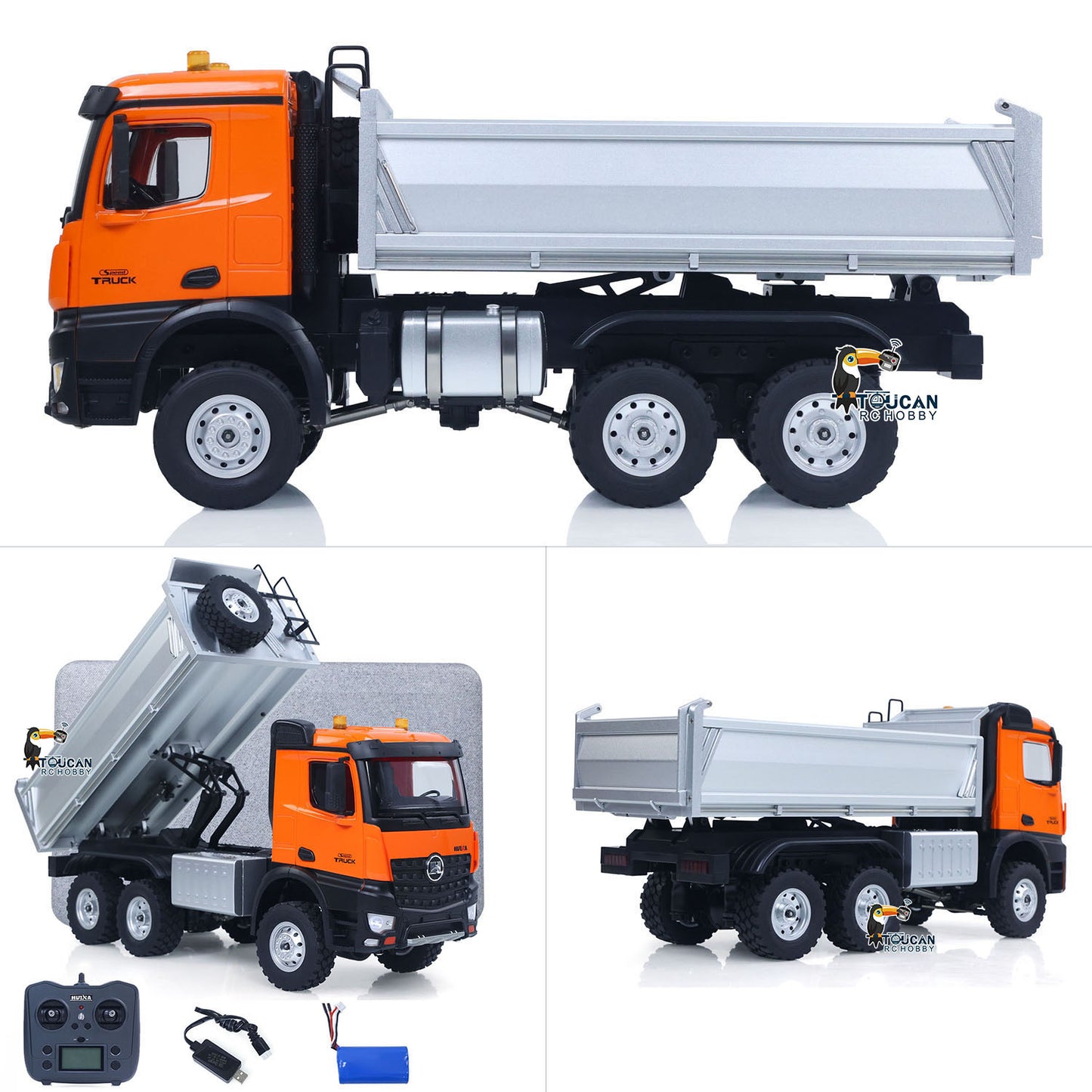 US STOCK 1/14 HUINA 1598 2.4G Remote Control Dumper 6¡Á6 Engineering Transport Vehicle Lifting Rod Tipper Car Light Sound Battery Toys