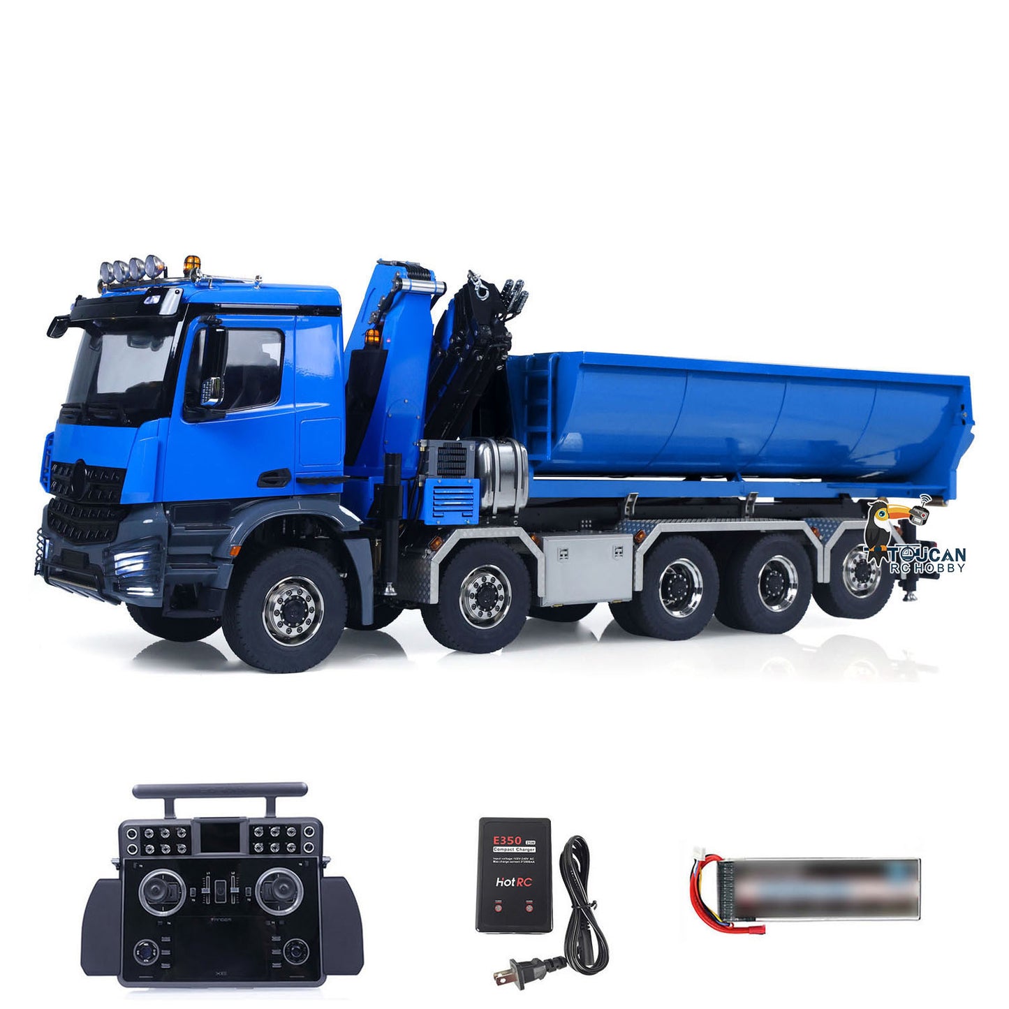 1/14 10x10 Remote Control Hydraulic Crane Dump Truck RC Full Dumper Rear Axle Lifting HobbyWing Brushed Motor 9CH Steel Valve