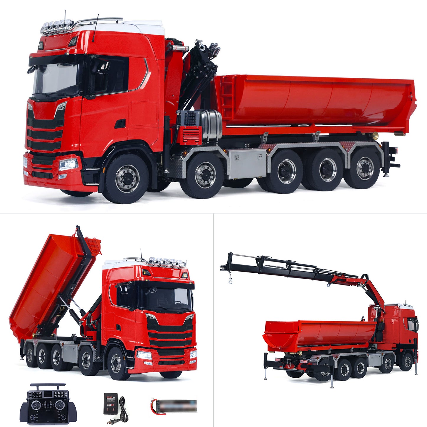 1/14 RC Roll On Off Tipper 770S Radio Controlled 10x10 Hydraulic Crane Dump Truck Wheel-Side Reduction Axle Differential Lock