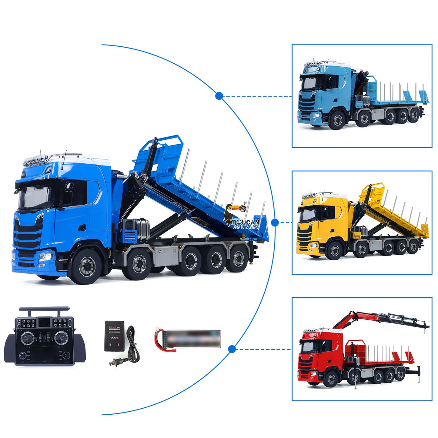 770S 1/14 RC Flatbed Timber 10x10 Metal Hydraulic Crane Radio Control Dump Truck