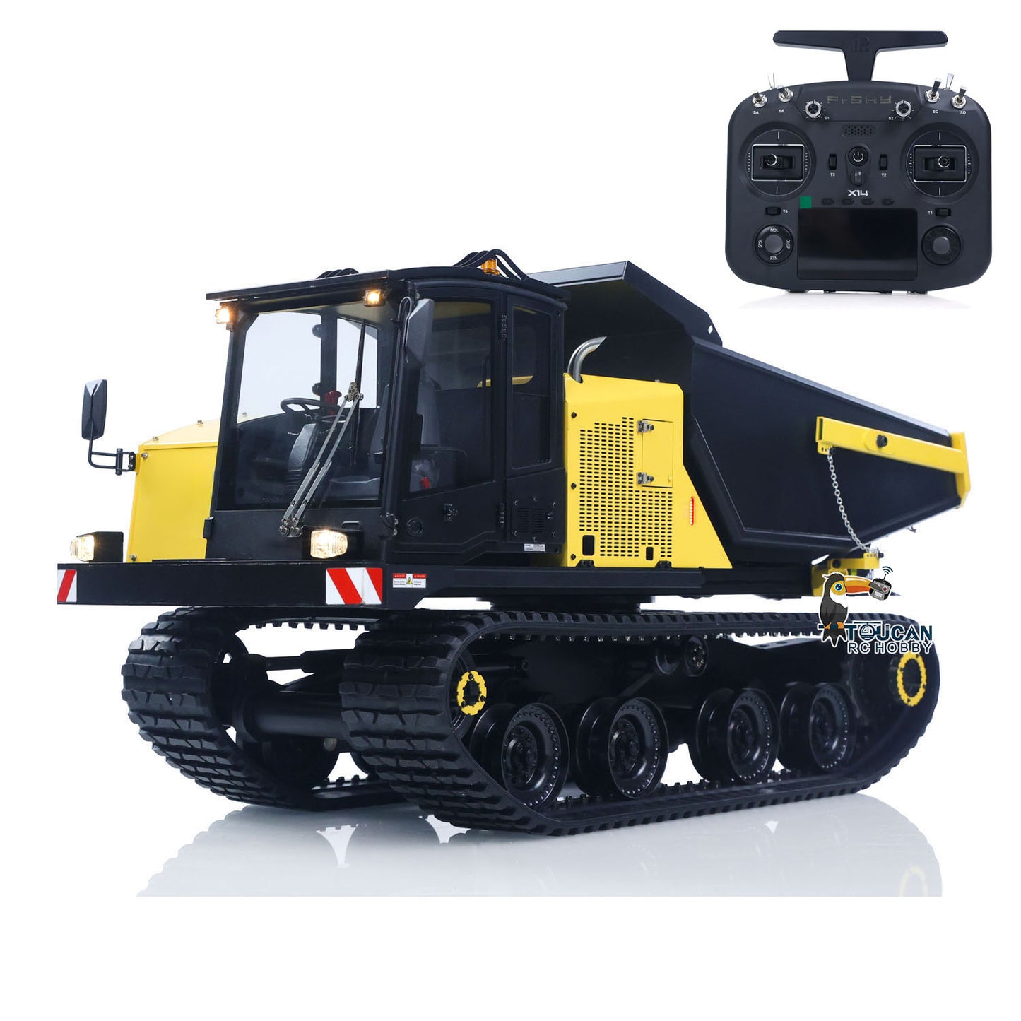 Upgraded Super Frog T14R Panther 1/14 Remote Control Hydraulic Crawler Dumper RC Metal Tracked Tipper Truck Frsky X14 Radio