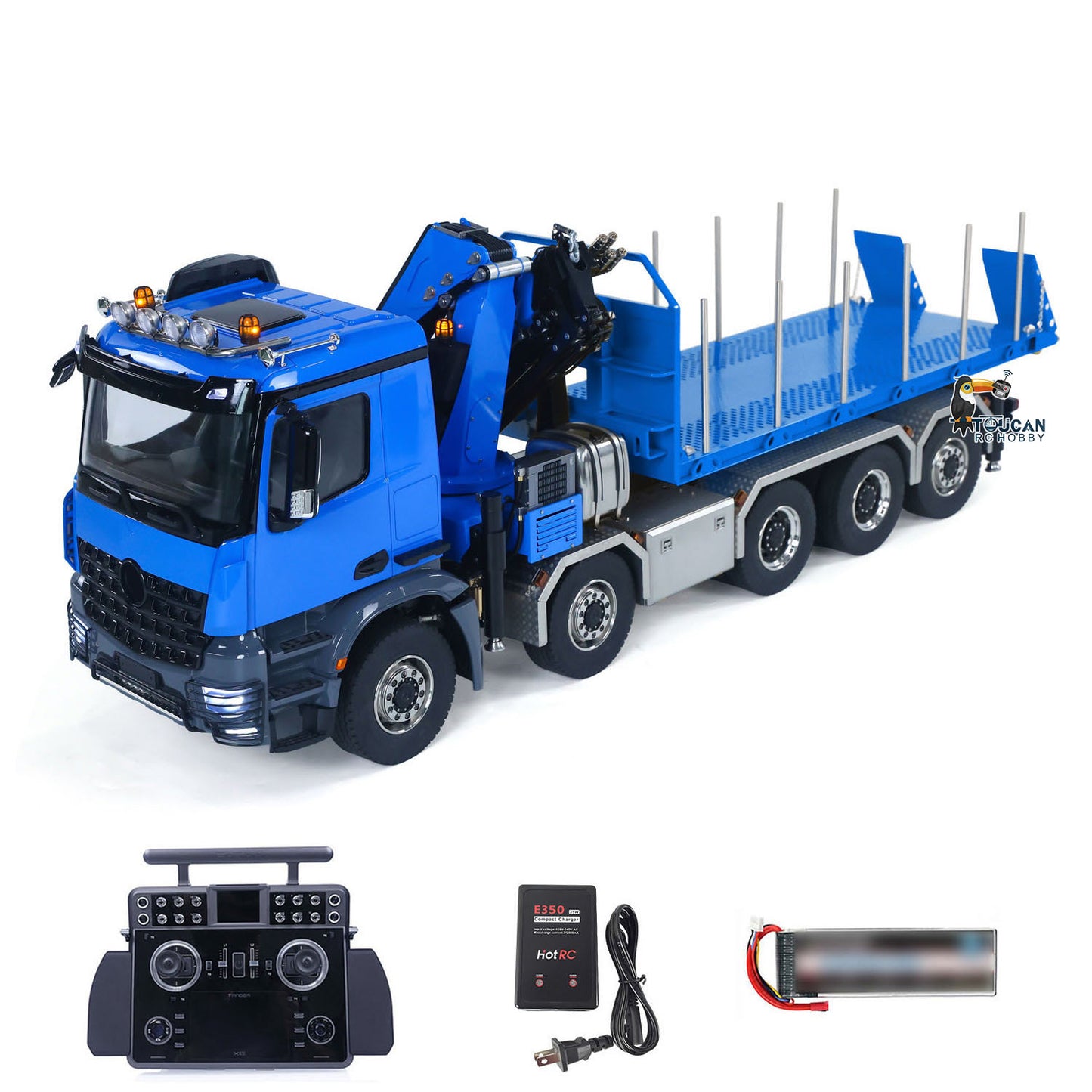 1/14 10x10 RC Flatbed Timber Car Hydraulic Metal Radio Control Crane Truck Model with Timber Flatbed 830x190x290mm