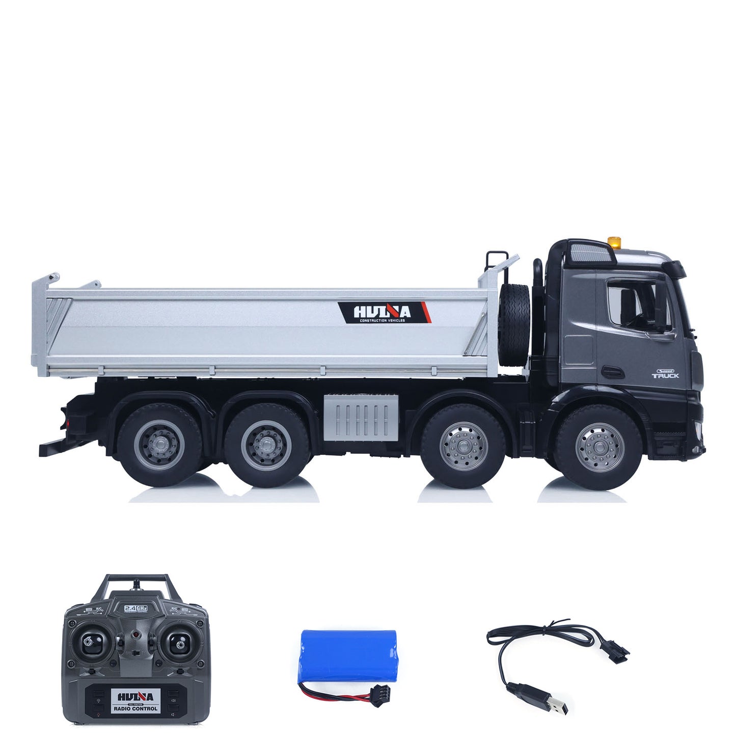 Fast Shipping HUINA 1/14 Remote Control Dump Truck 12CH RC Tipper Finished Model Toy Gift RTR Light Sound Effects Radio USB Charging Cable