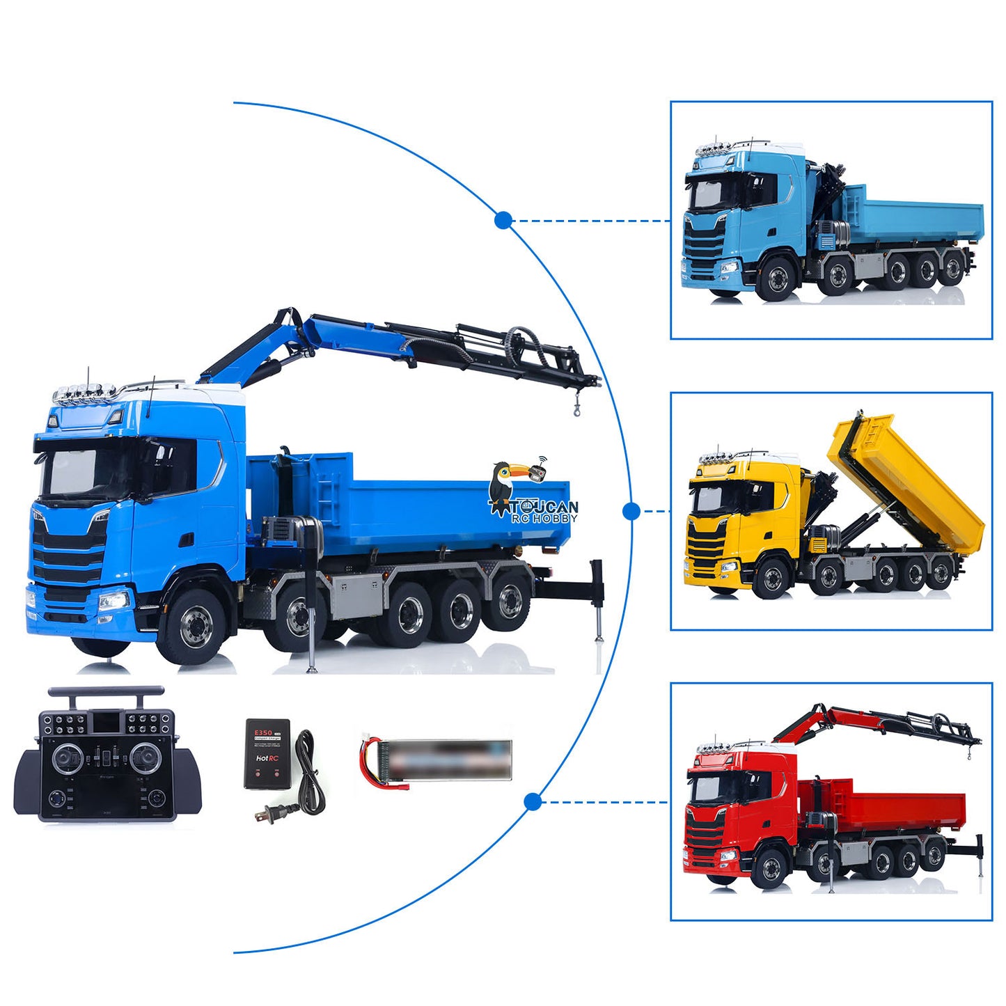 SA770S Metal 1/14 RC Hydraulic Crane Dump Truck 10X10 Radio Controlled Full Dumper Car Frsky XE Lite Light Sound Painted Model