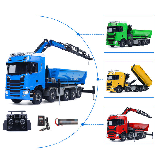 1/14 RC Roll On Off Tipper 770S Radio Controlled 10x10 Hydraulic Crane Dump Truck Wheel-Side Reduction Axle Differential Lock