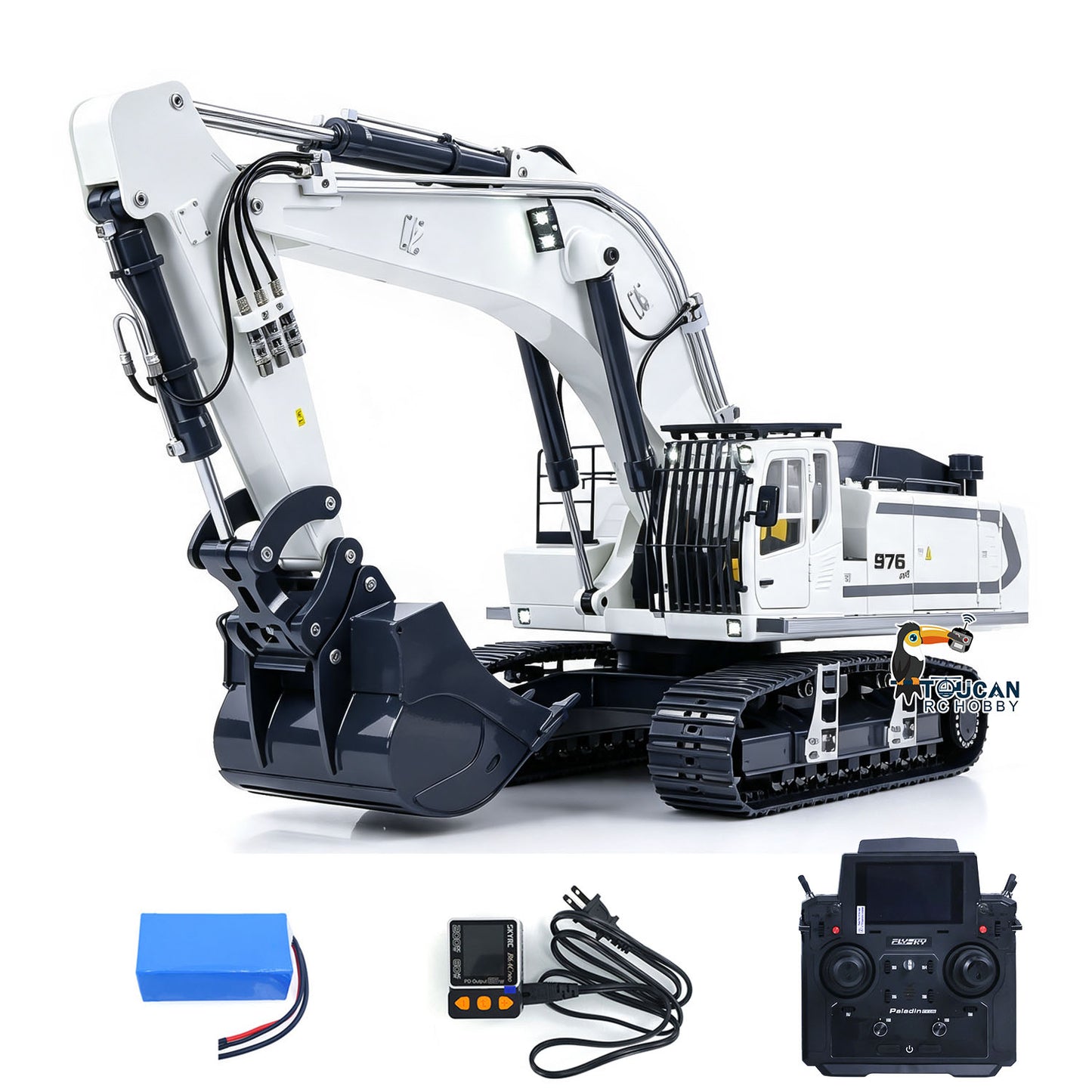 TOUCAN 1/12 Metal Hydraulic Remote Control Excavator LR976 6CH Valves RC Digger RTR Model Dual Pump Brushless Motor Light Sound System