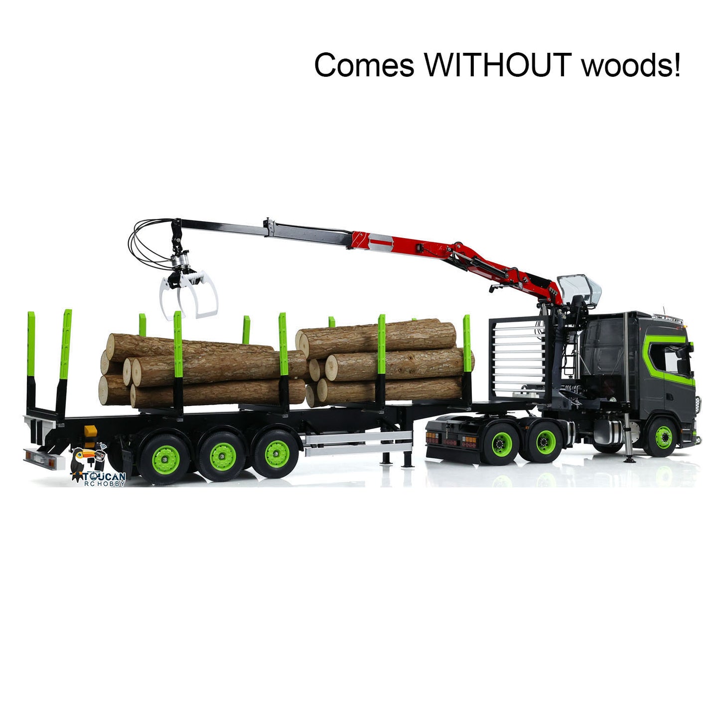 Toucan 1/14 6x6 RC Metal Tractor Truck 3-axle Hydraulic Crane Logging Trailer Light Sound Smoke System Customized Lorry Vehicle for Model Collector