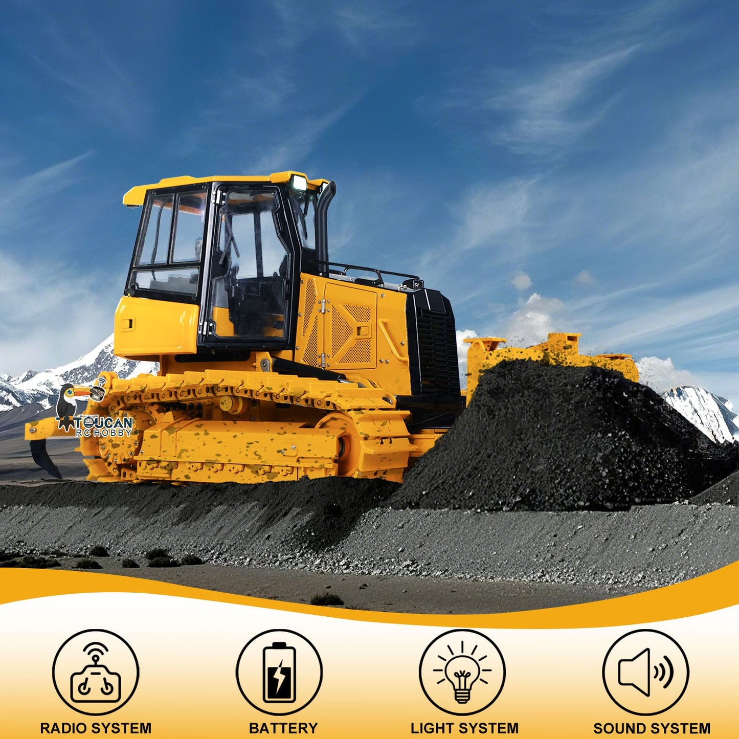 New Arrival Metal 1/12 RC Hydraulic Bulldozer D3 Remote Control Engineering Vehicles 4CH Valve Construction Car Light Sound Flysky ST8 Radio