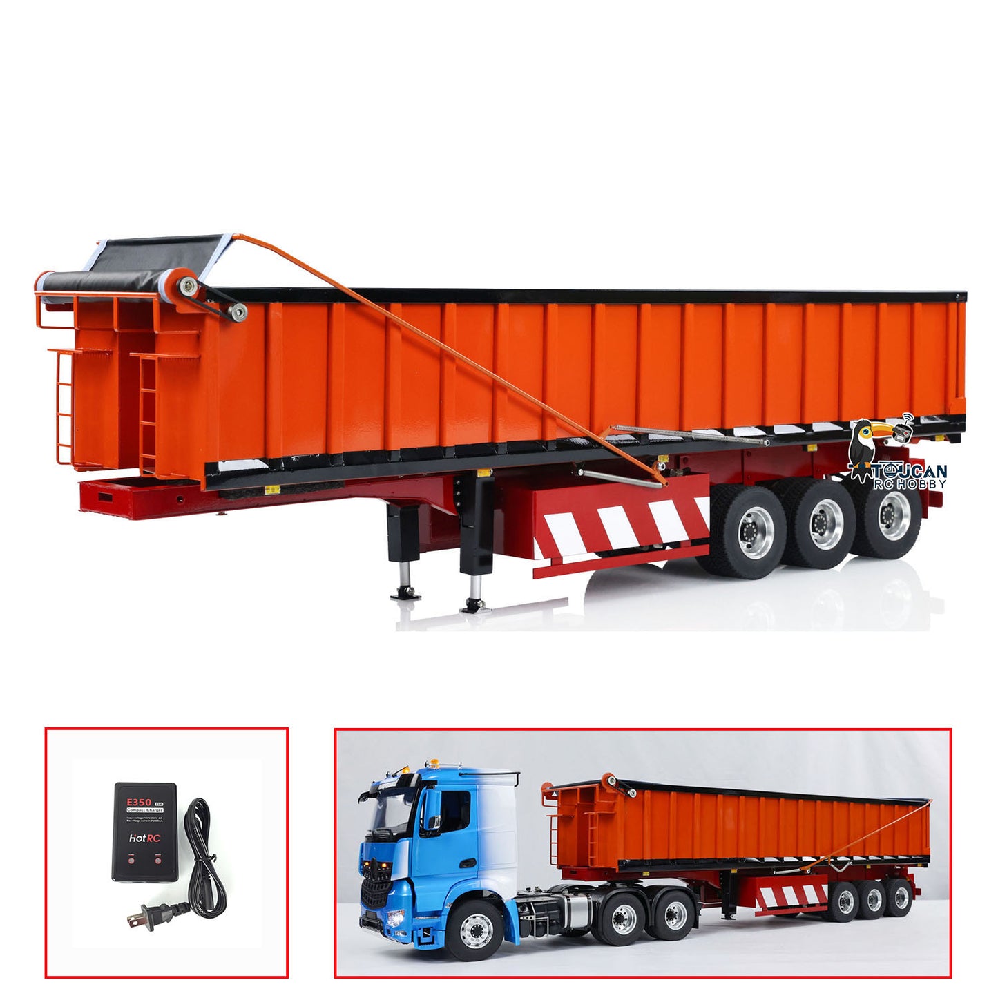 1/14 Metal 3 Axles Hydraulic Dump Trailers with Electric Tarpaulin for RC Tractor Trucks Remote Control Excavator Model